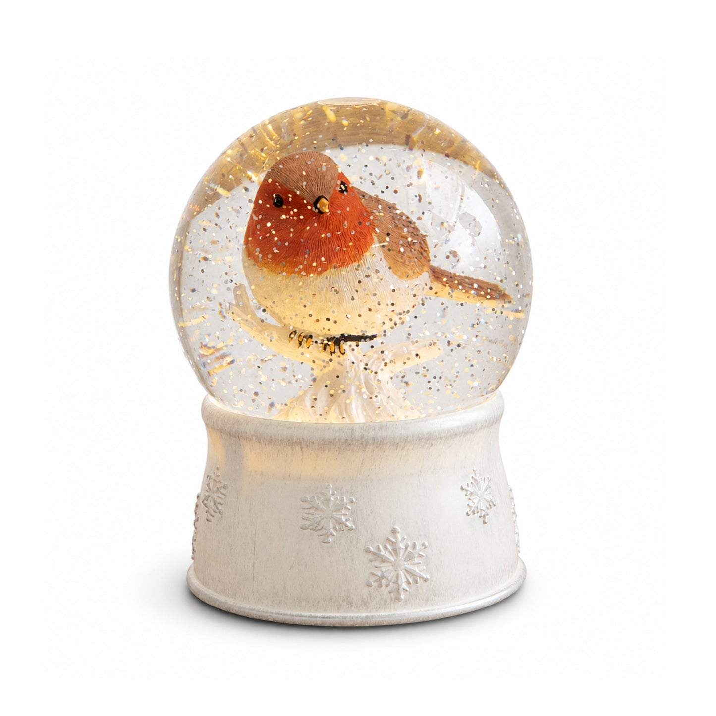 18cm Dual Powered Robin Christmas LED Water Spinner Snow Globe with Warm White Lights