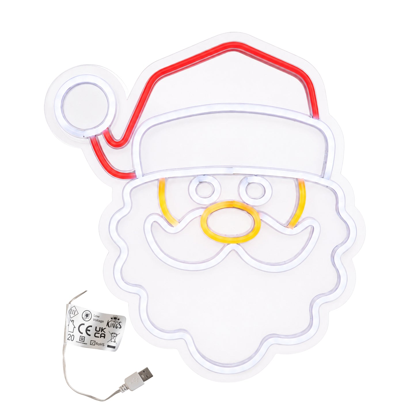 35cm Santa Neon-Style Light Up Christmas Decoration with USB Power Cable