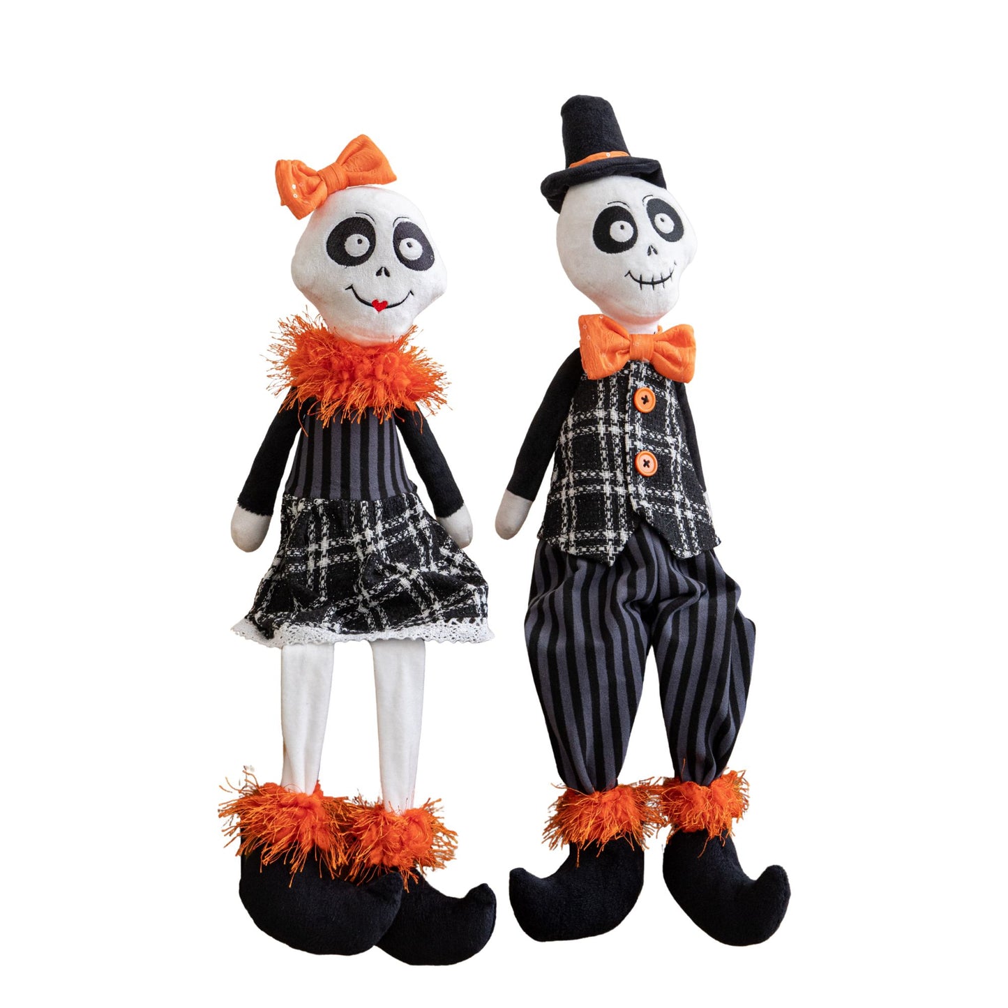 Choice of Design: Mr or Mrs Bones Seated Halloween Decoration with Dangly Legs