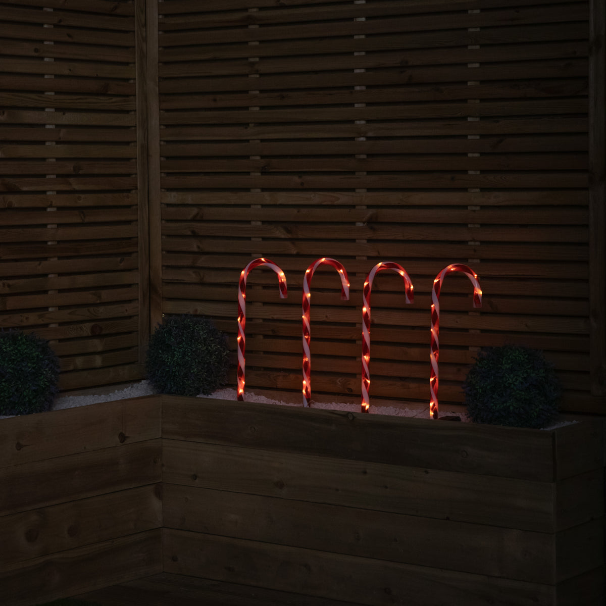 Set of 4 Large Light up Red & White Stripe Christmas Candy Cane Garden Stakes with LEDs