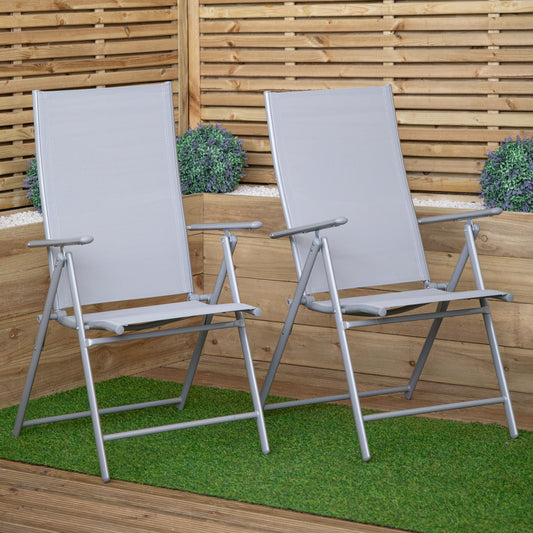 Set of 2 Outdoor Garden Patio Multi Position Reclining Folding Chair in Grey
