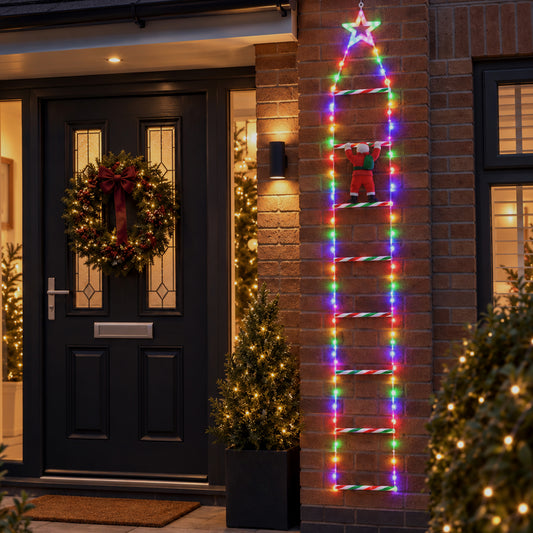 1.92m Light up Santa Climbing Ladder Christmas Decoration with Multi-Coloured  LEDs