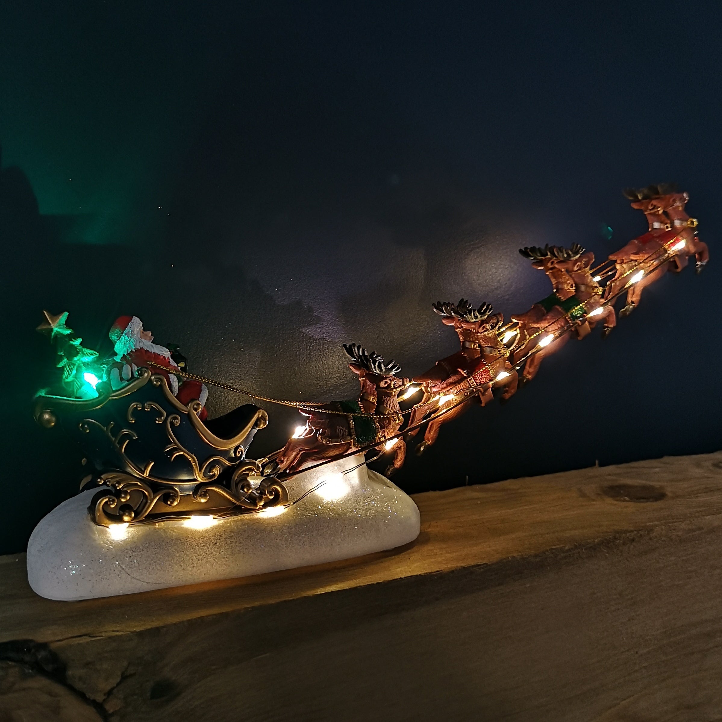 34cm Battery Operated Light up Santa Sleigh with Reindeer Christmas Decoration