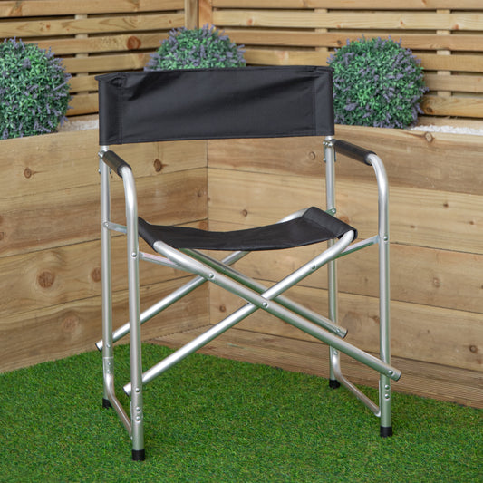 Outdoor Folding Garden Canvas Chair with Aluminium Frame in Black