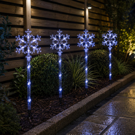 69cm Set of 4 Plastic Crystal Snowflake Pathfinder Christmas Lights with White LEDs