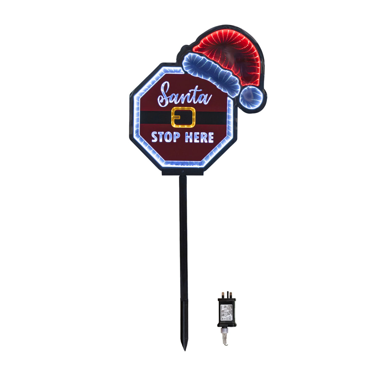 40cm Light up Christmas Santa Stop Here Sign with Santa Hat & LEDs