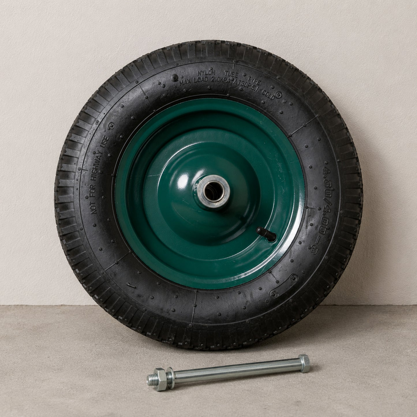 Replacement 16" x 4" Pneumatic Heavy Duty Garden Wheelbarrow Wheel & Axel In Green