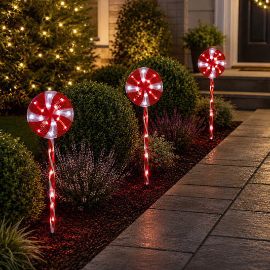 58cm Light up Red and White Candy Pop Christmas Pathfinders with 63 White LEDs