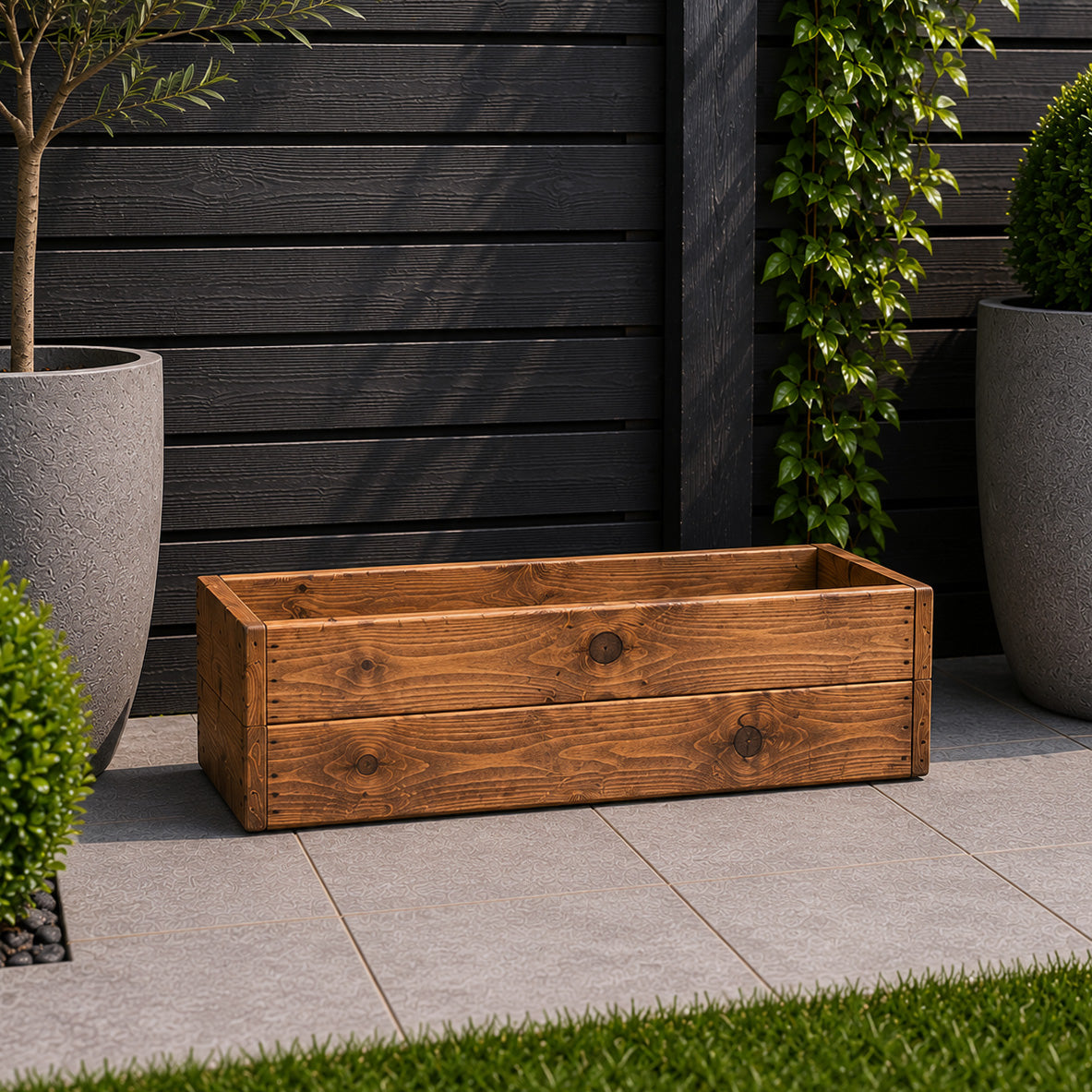 Hand Made 51cm x 18cm x 14cm Rustic Wooden Garden Flower Planter