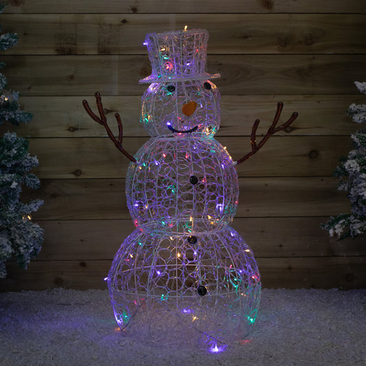 Factory Seconds: 90cm Lit Soft Acrylic Christmas Snowman With 80 Multi LED