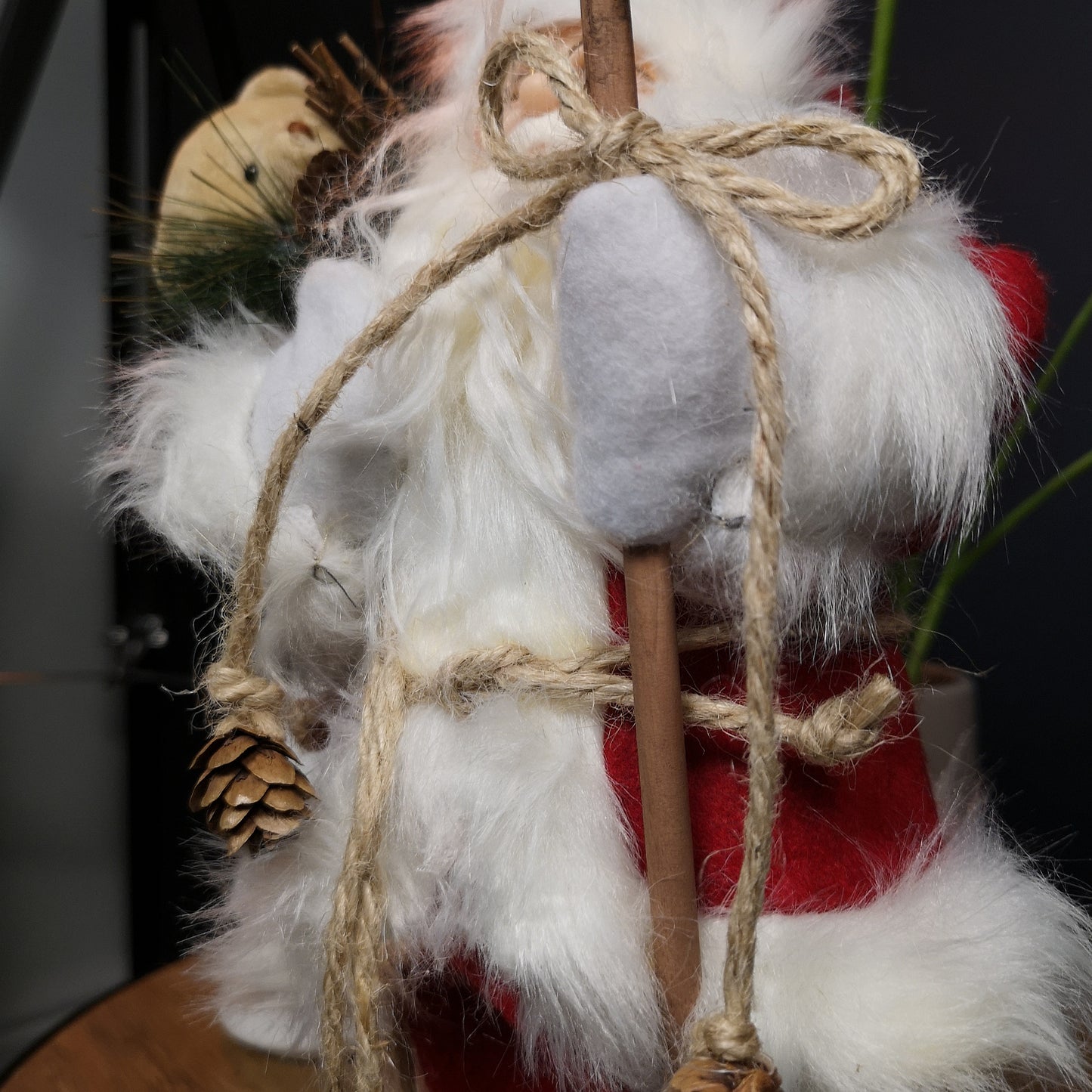 30cm Battery Operated Red Standing Light up Santa Claus with Brown Woven Sack