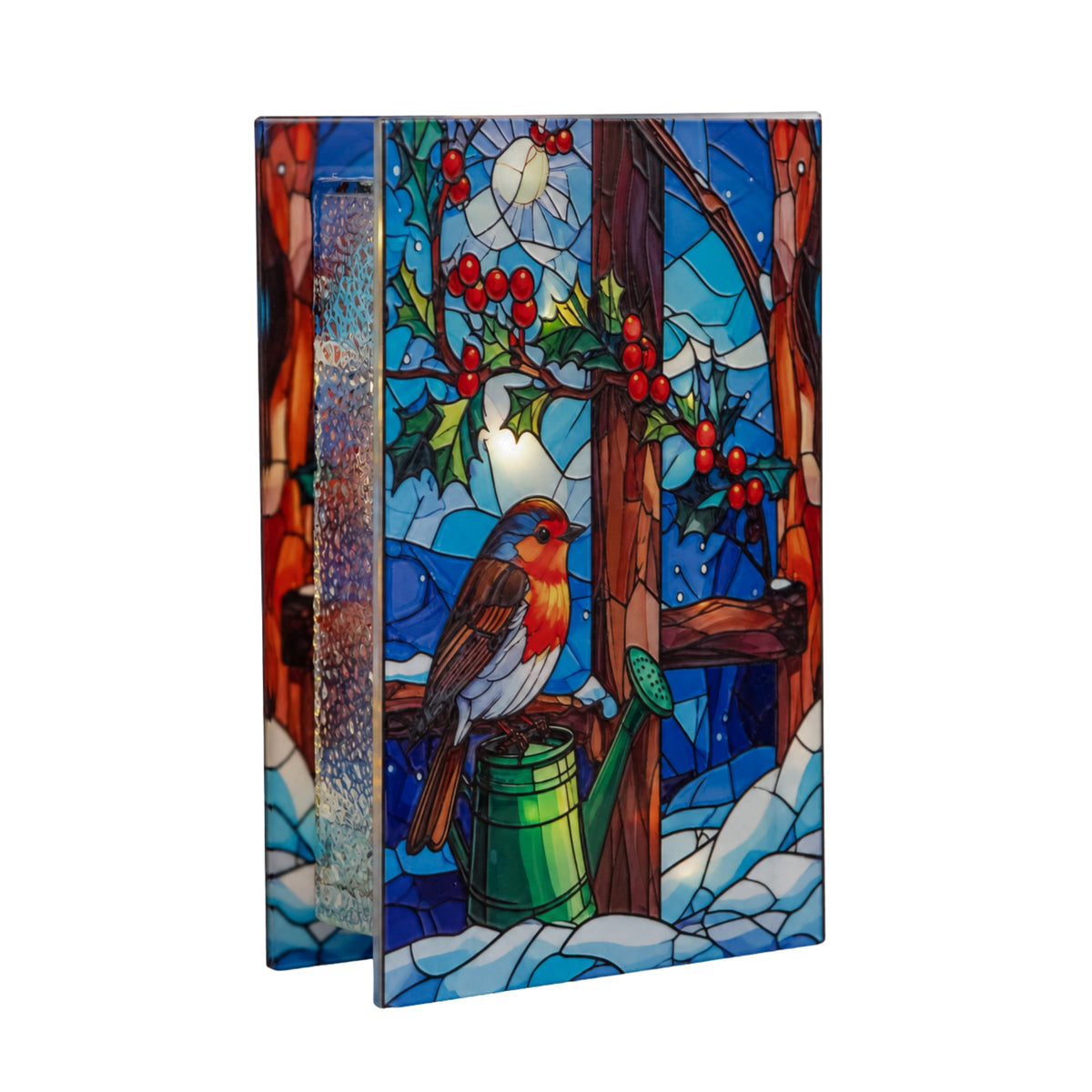21 x 13cm Light Up Robin Stained Glass Christmas Decoration