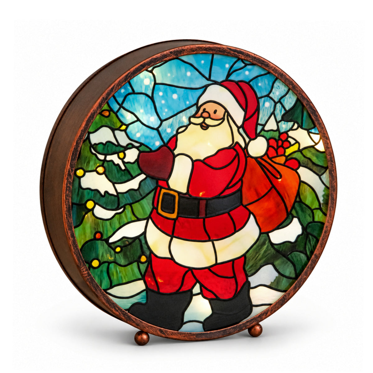 25cm USB Powered Light Up Santa Stained Glass Christmas Decoration