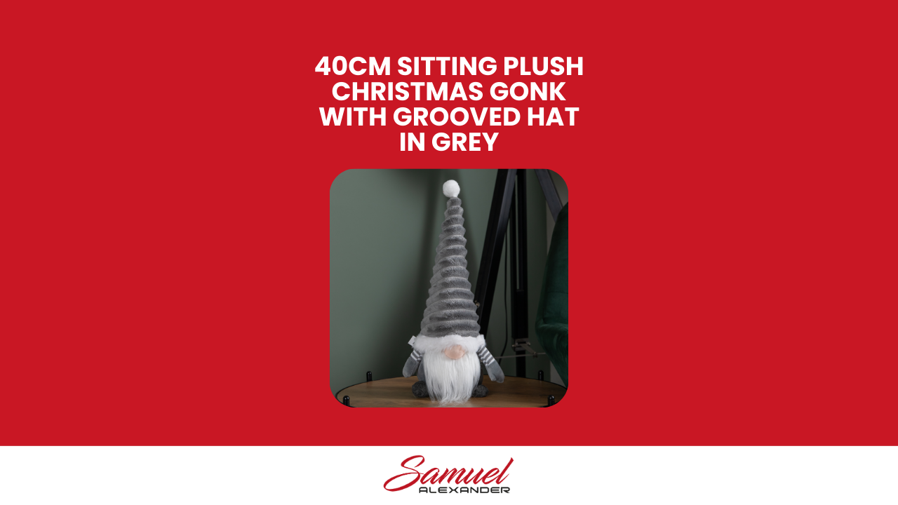 40cm Sitting Plush Christmas Gonk with Grooved Hat in Grey