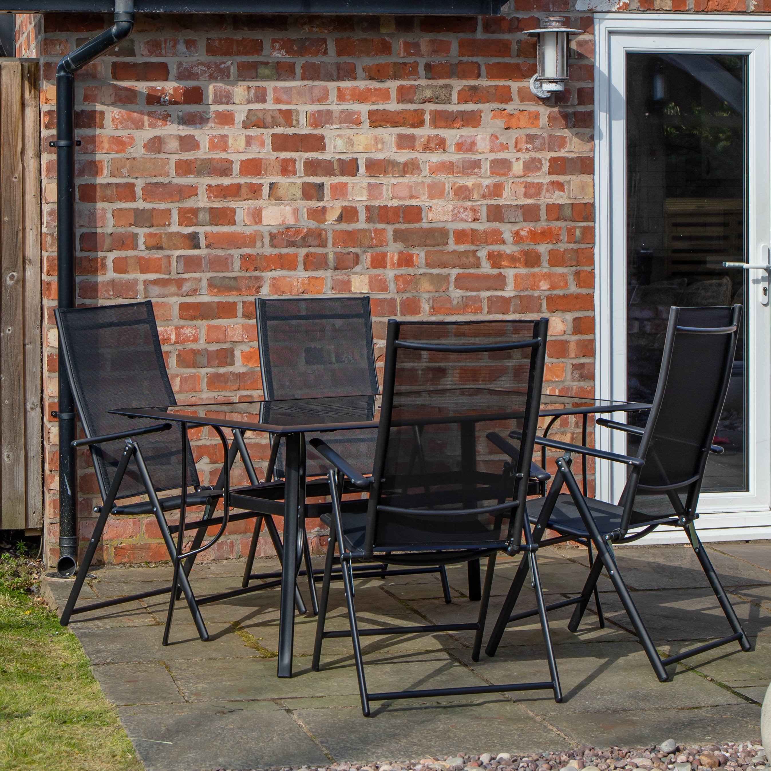 Outdoor 4 Person Rectangular Glass Top Garden Dining Table Chairs Set