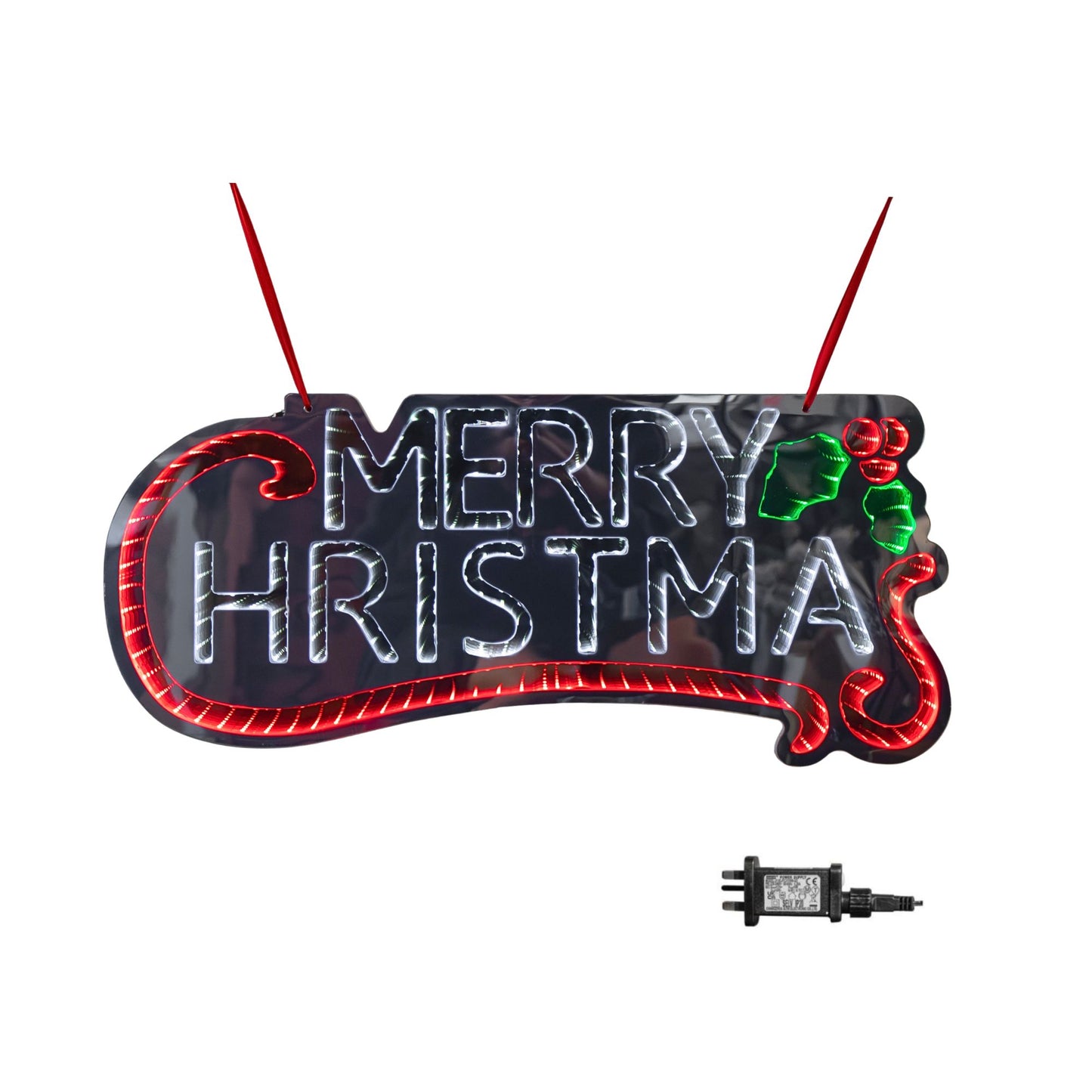 60cm Light up Hanging Merry Christmas Infinity Mirror Decoration with LEDs