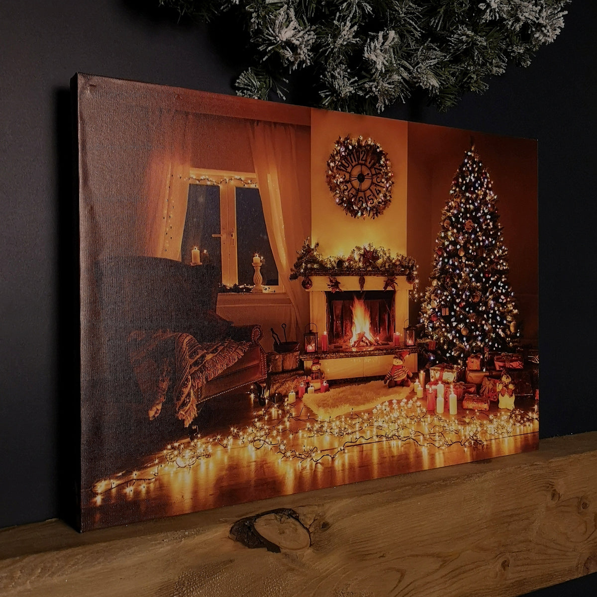 40 x 60cm Fibre Optic Wall Canvas with Christmas Tree Scene and Multicoloured LEDs