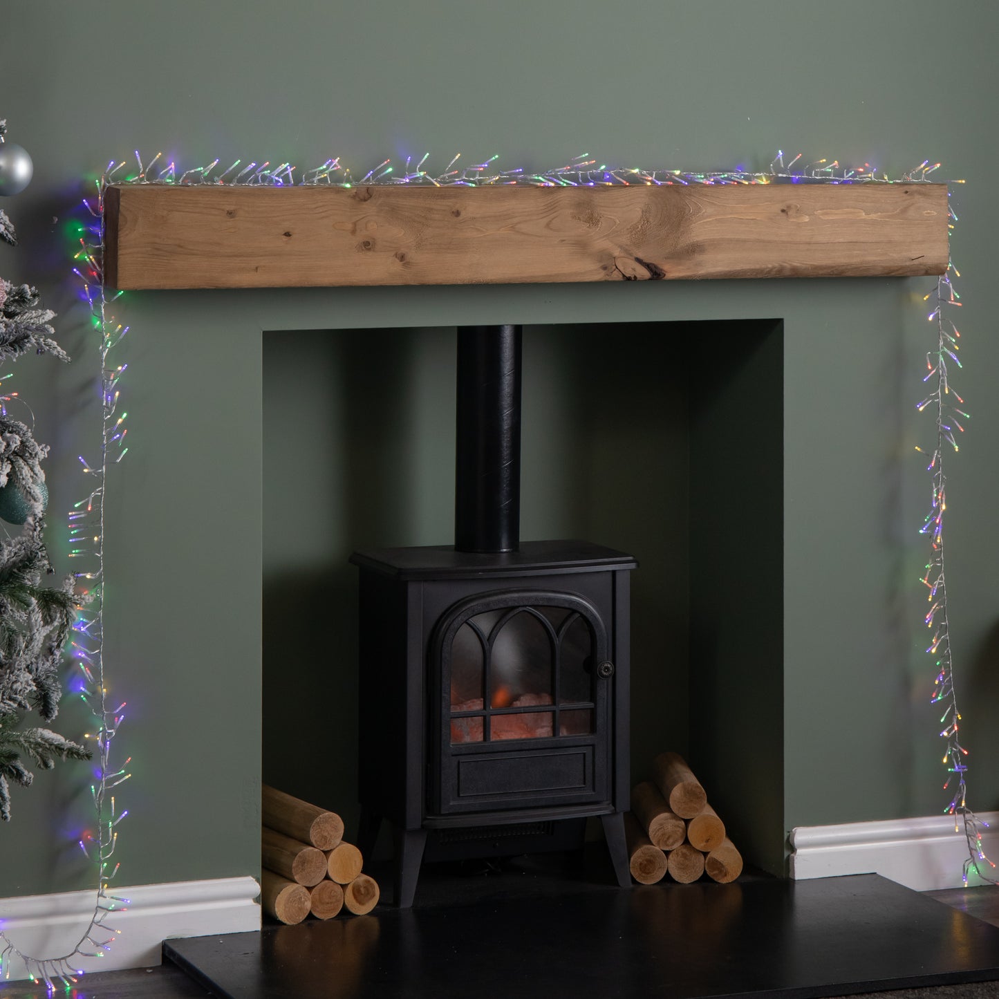 9.3m 720 LED Christmas Cluster String Lights with Timer in Multi-Coloured on Clear Cable