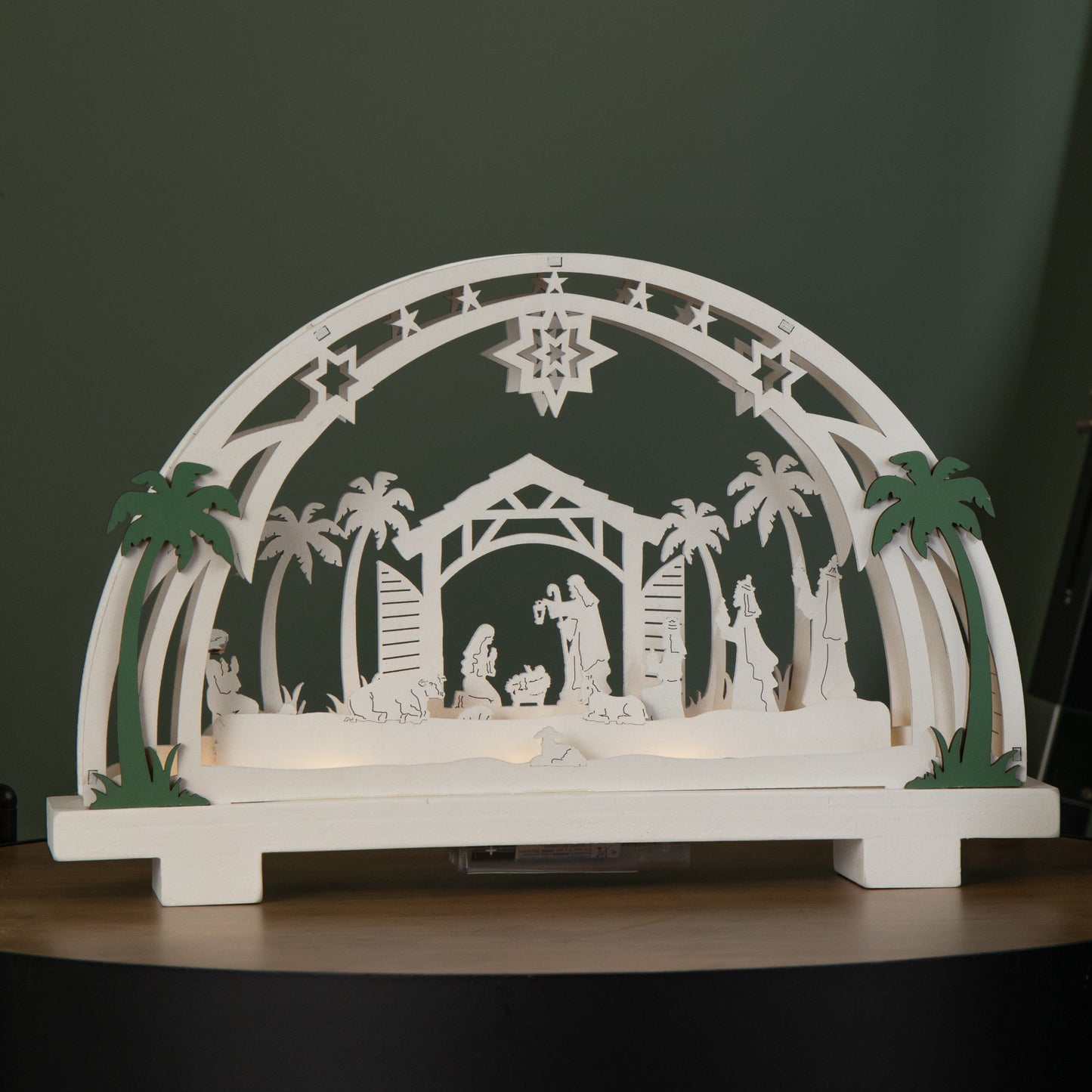 20cm Battery Operated Warm White LED Wooden Arch Nativity Scene Christmas Decoration