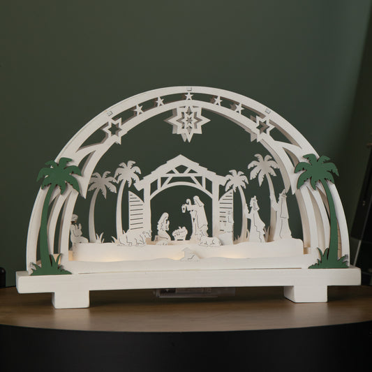 20cm Battery Operated Warm White LED Wooden Arch Nativity Scene Christmas Decoration