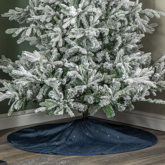 1.2m Soft Dark Blue Velour Christmas Tree Skirt with Gold Star Print