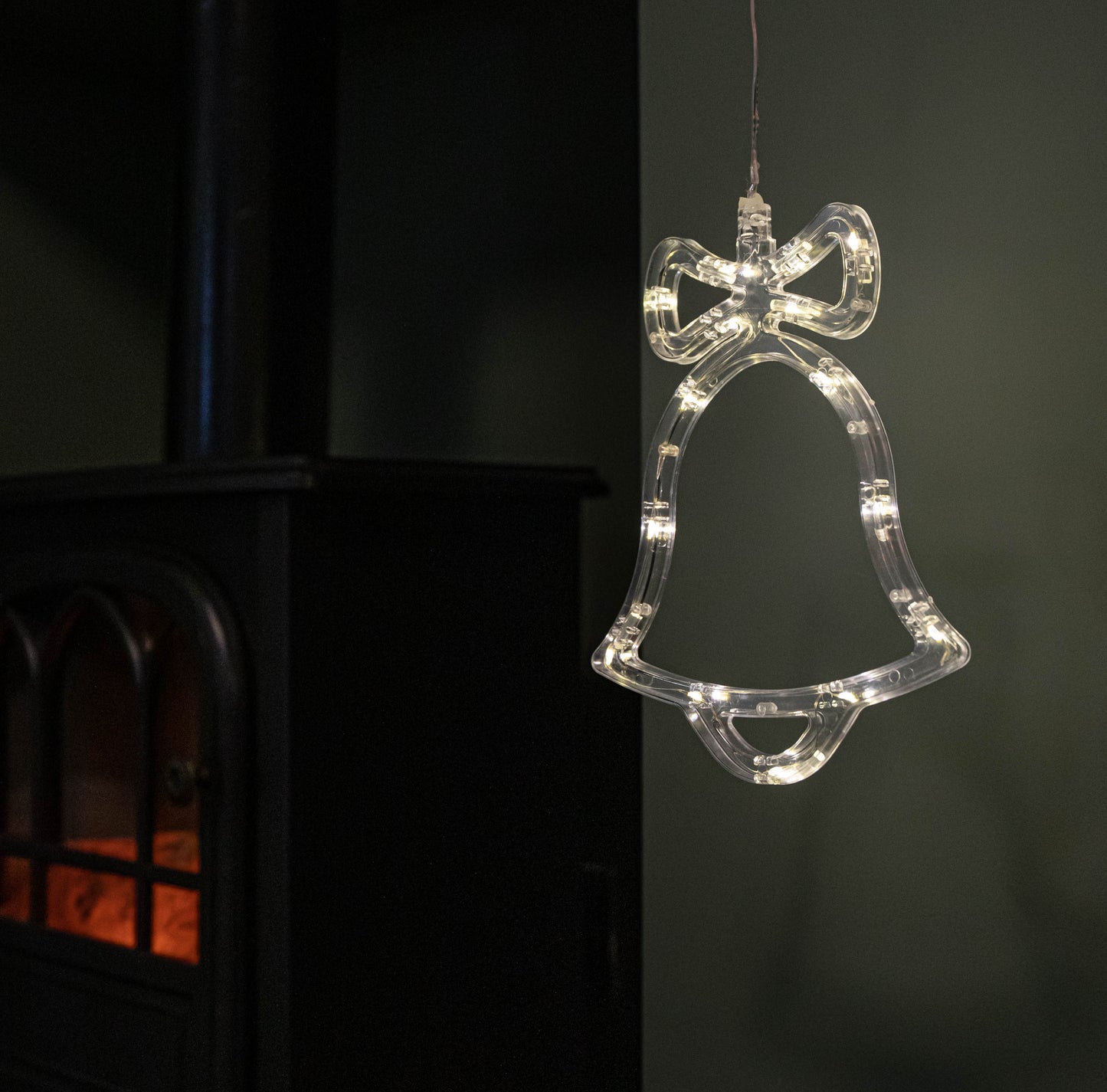 21cm Battery Operated Light up Christmas Bell Window Decoration with Warm White LEDs