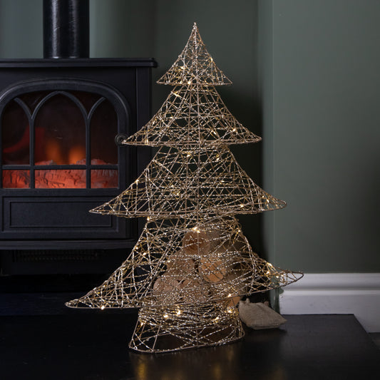 60cm Battery Operated Light up Gold Weave Christmas Tree with Warm White LEDs