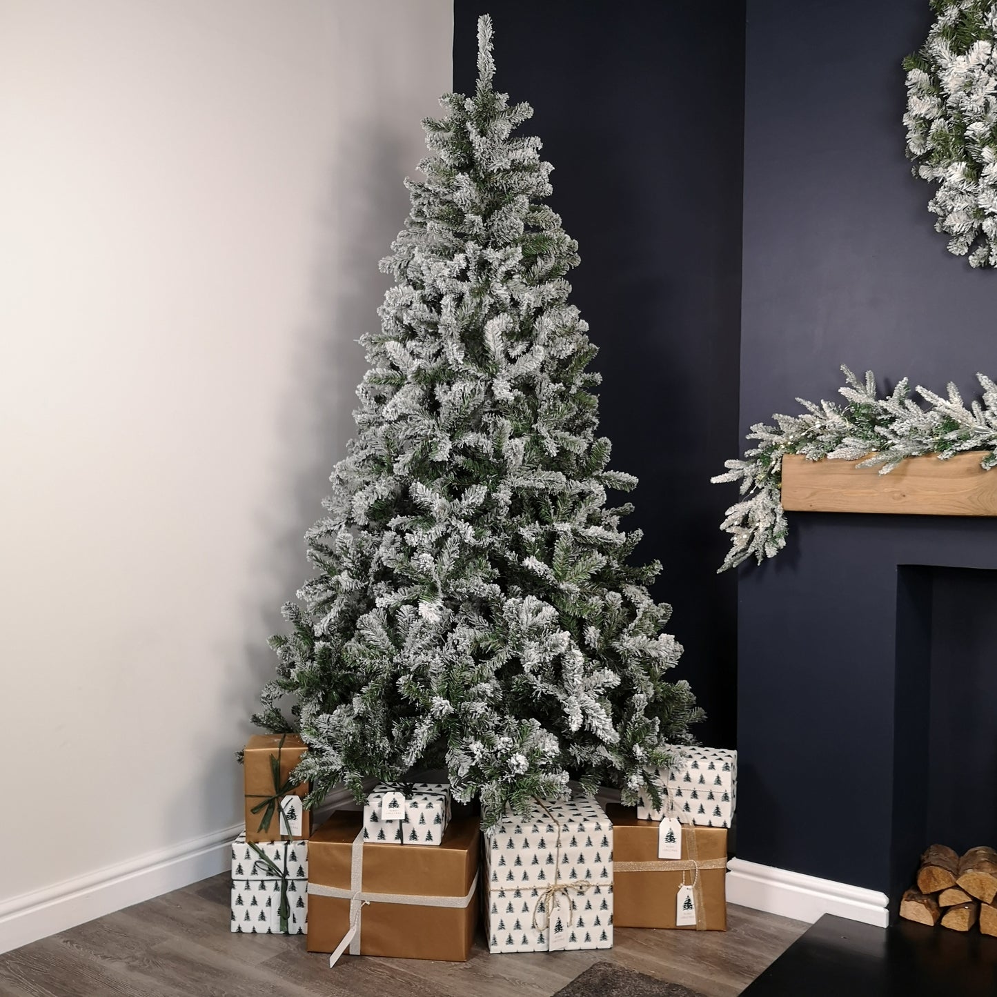 8ft (2.4m) Snow Flocked Woodcote Spruce Artificial Christmas Tree