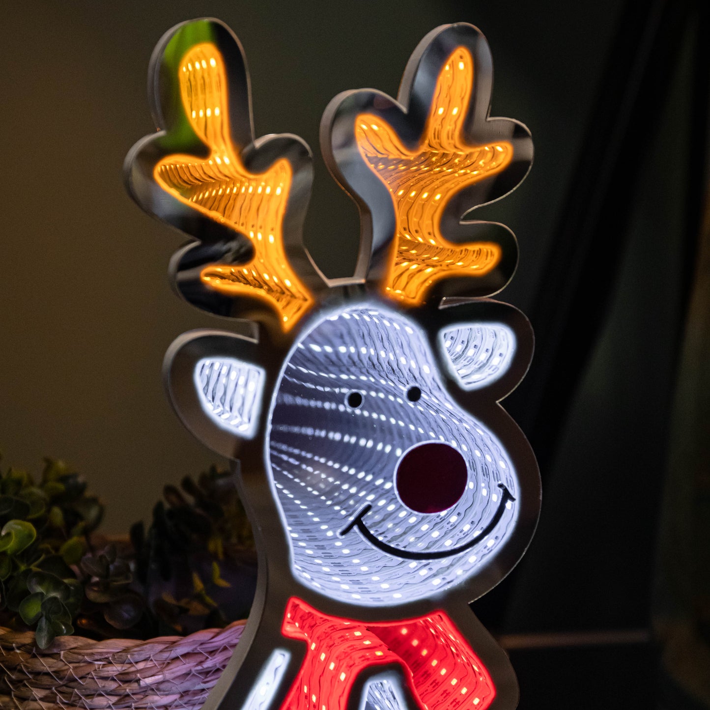 40cm Infinity Standing Christmas Reindeer with Metal Base, White and Red LEDs