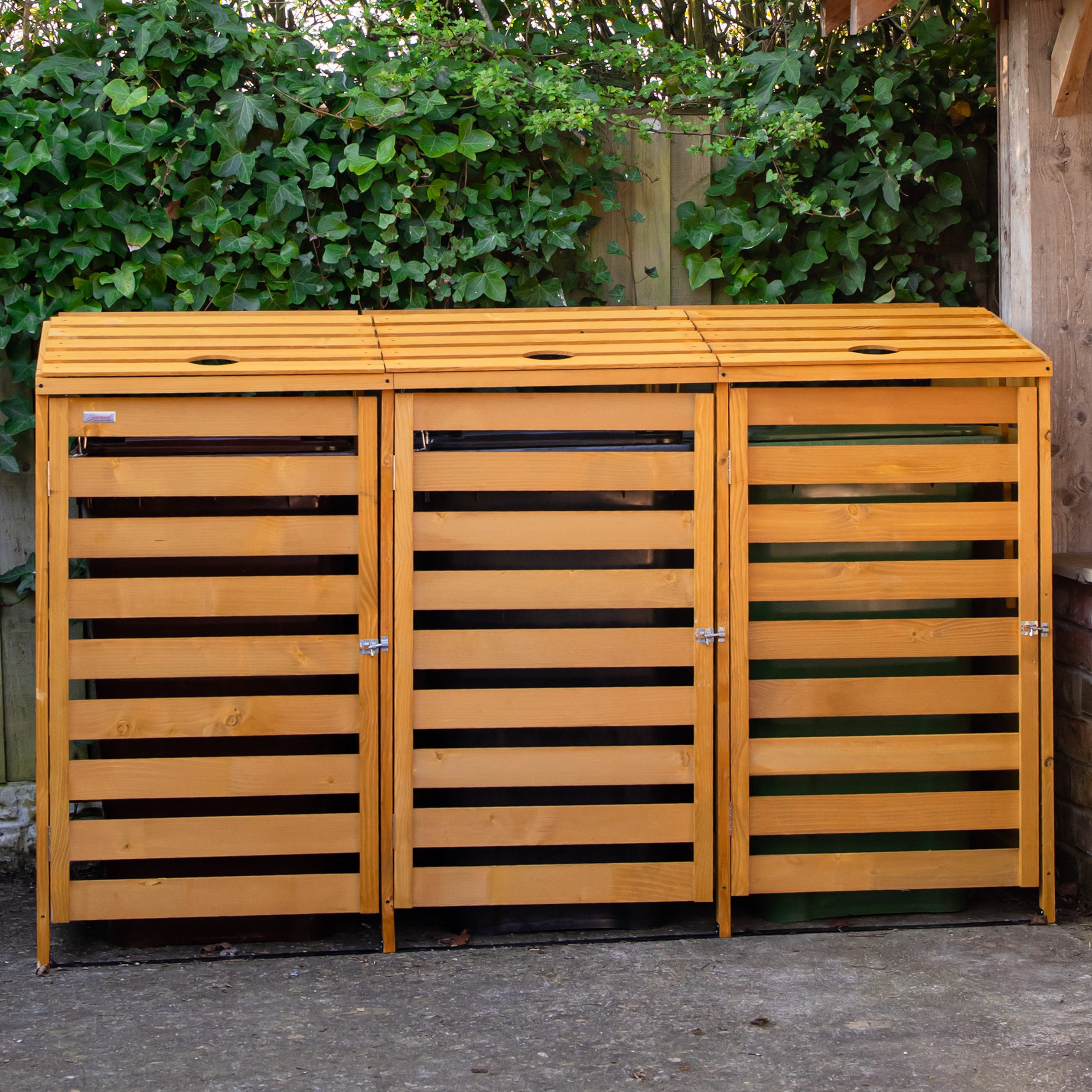 1.99m x 1.25m Large Wooden Outdoor Garden Triple Wheelie Bin Store Storage for 3 Bins