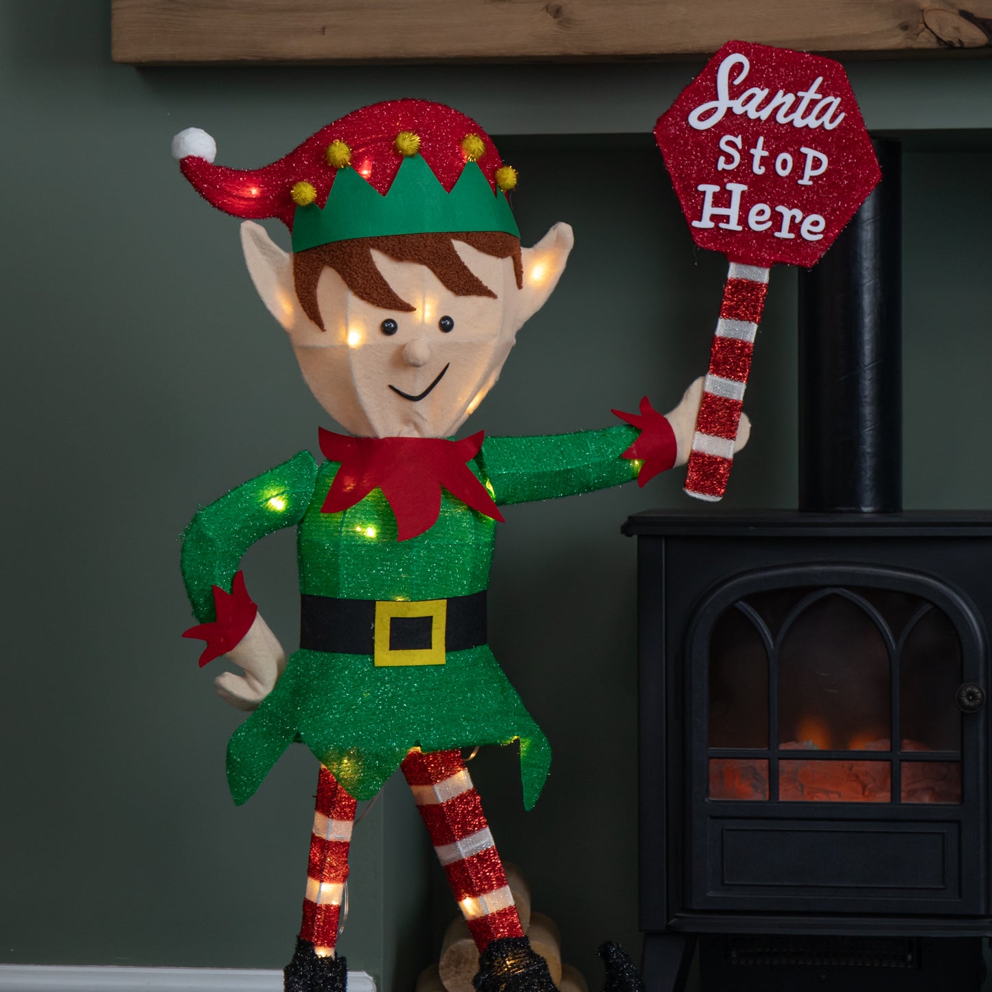 98cm Light up Standing Christmas Elf with Red Hat and 50 Warm White LEDs