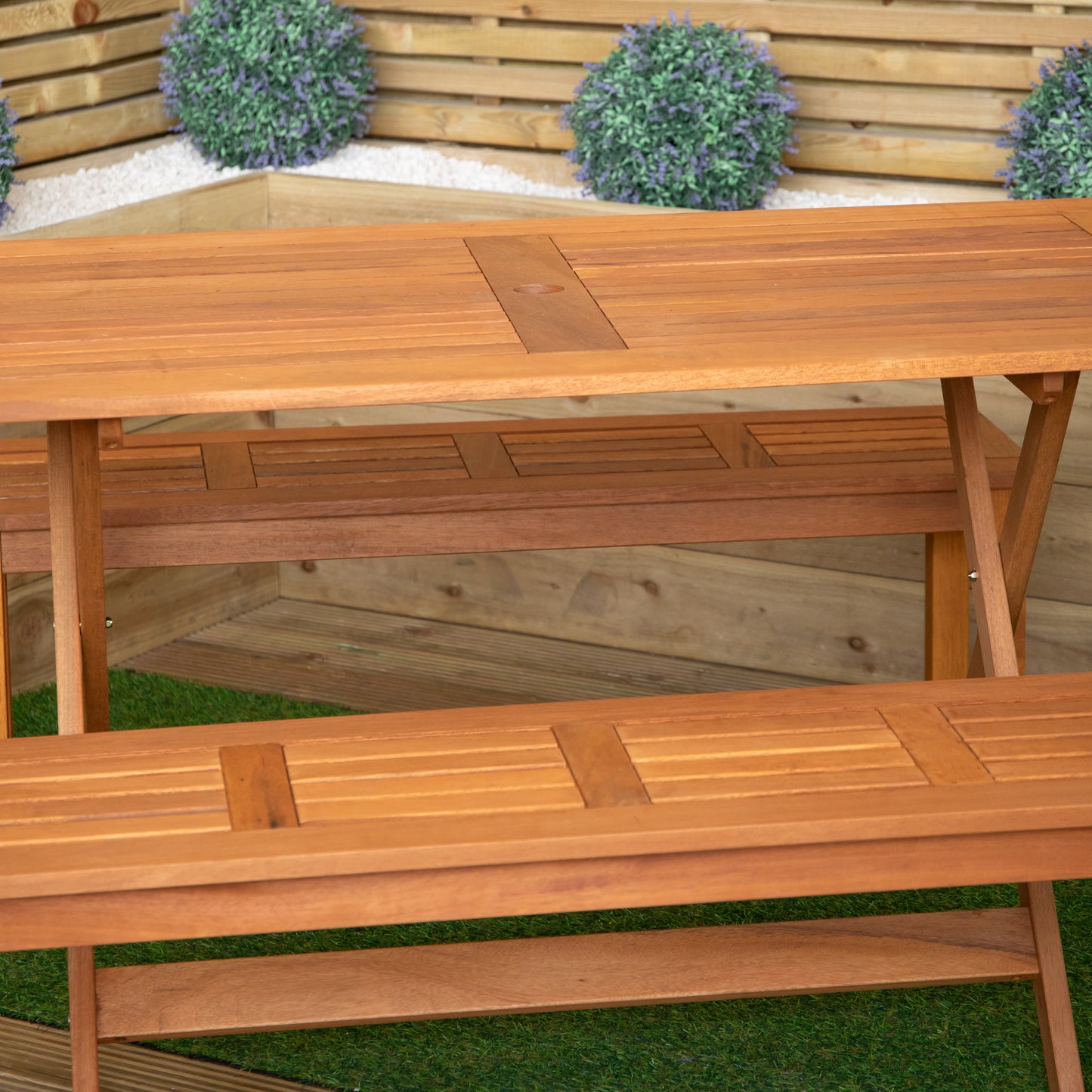 Outdoor 4 Person Rectangular Wooden Garden Dining Table with 2 Benches