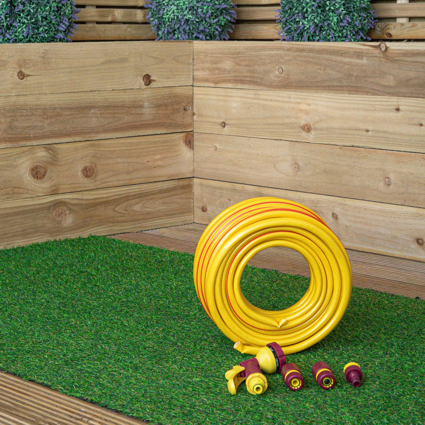 30m Yellow Reinforced Kink Resistant Garden Hose Pipe with Spray Gun Set