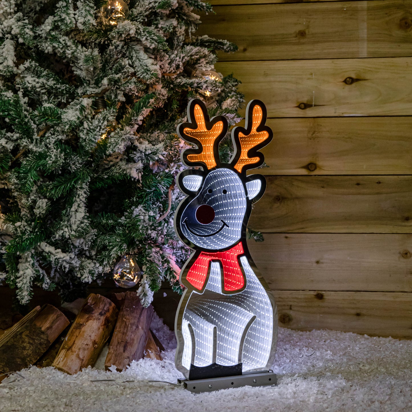 60cm Infinity Standing Christmas Reindeer with Metal Base, White and Red LEDs