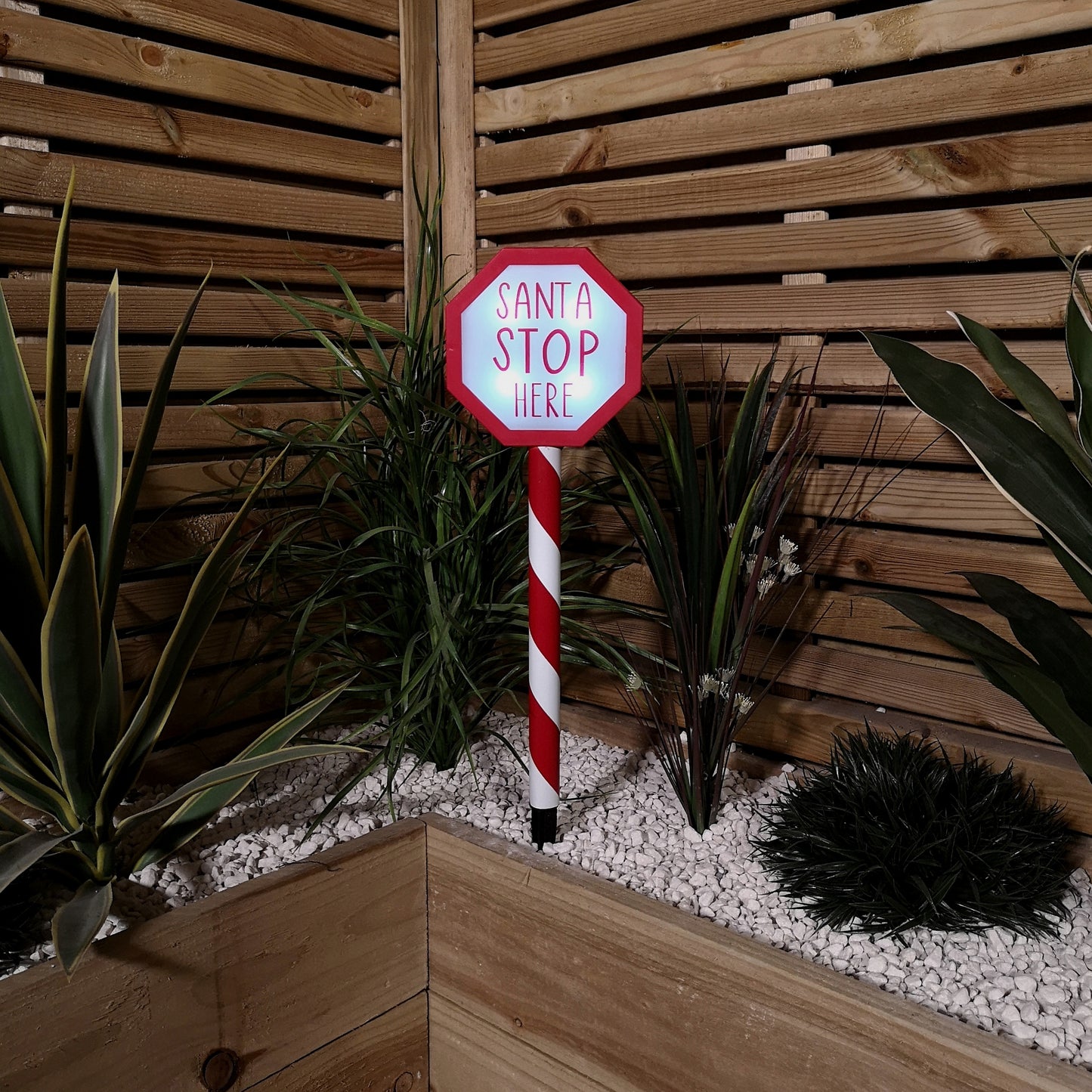 55cm Battery Operated Light up Santa Stop Here LED Christmas Sign