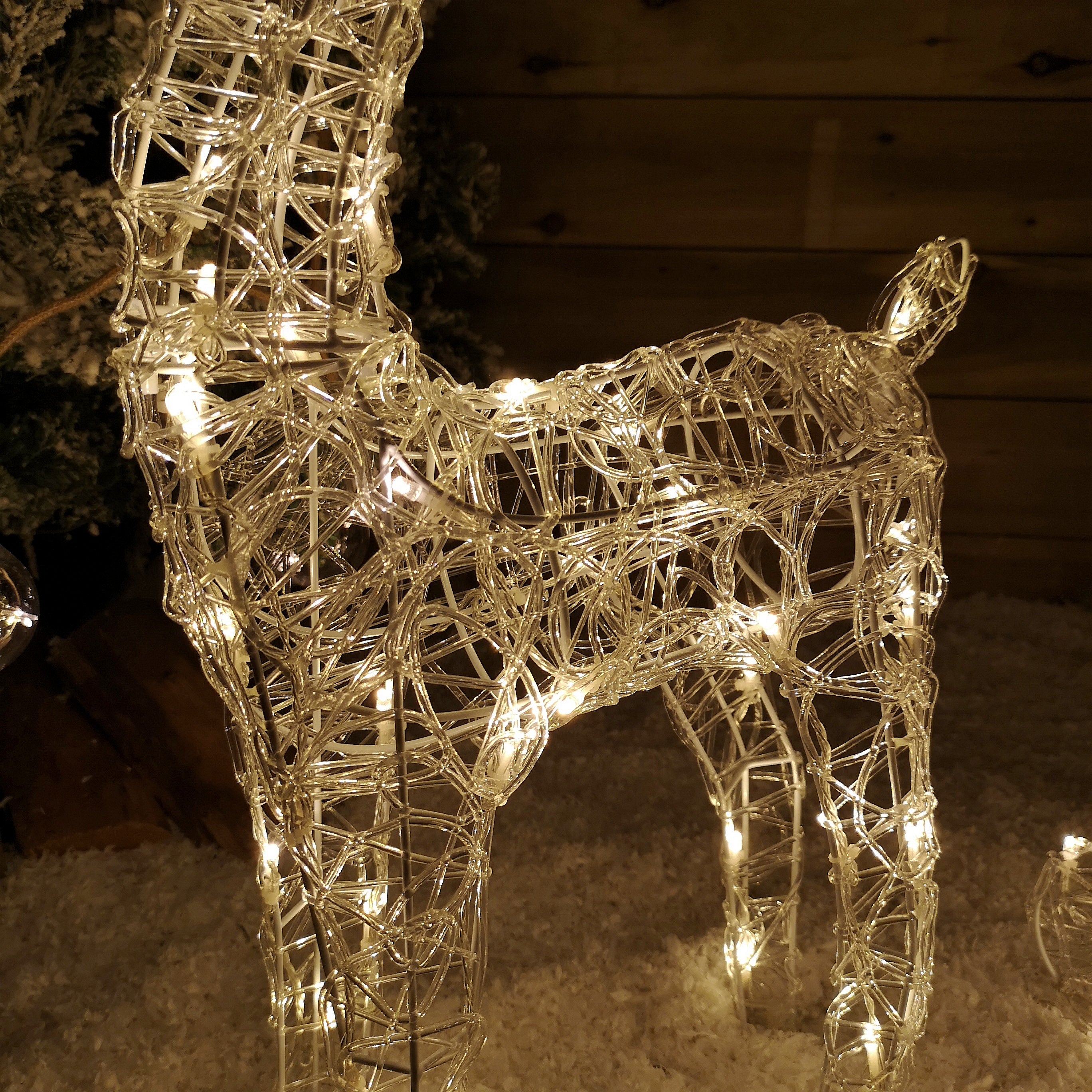 70cm Soft Acrylic Flashing LED Reindeer and Sleigh Christmas Decoration with Timer in Warm White