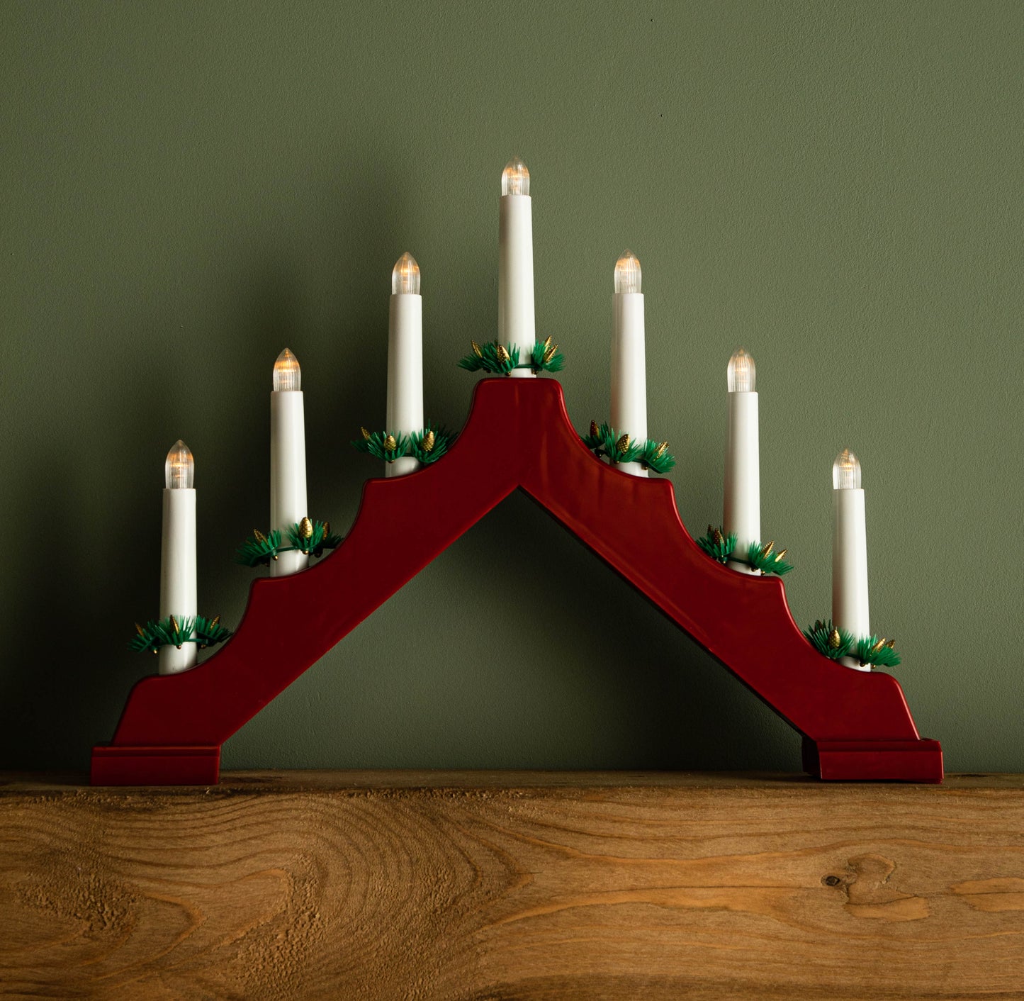 41cm Battery Operated Light up Red Christmas Candle Bridge with 7 Warm White LEDs