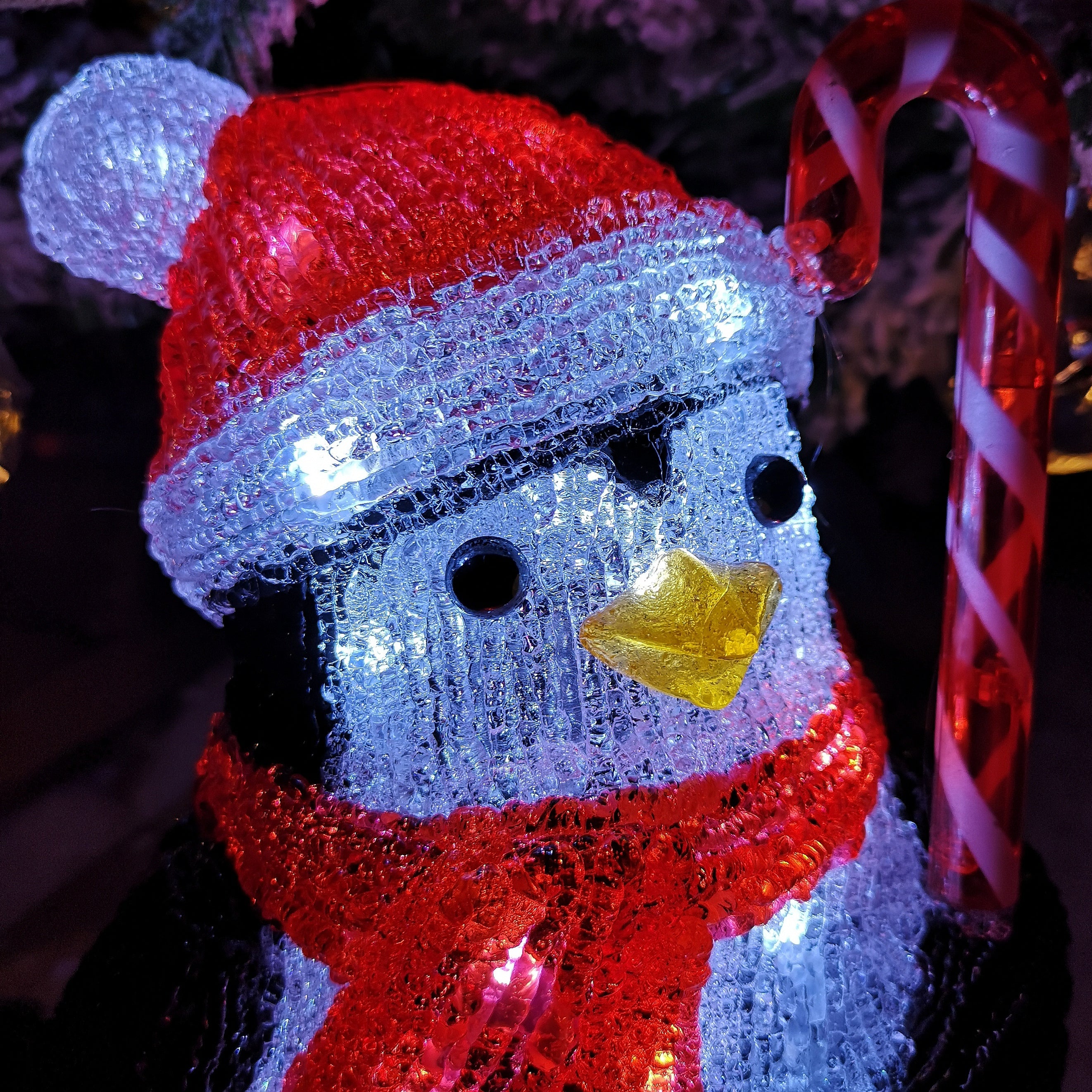 30cm LED Soft Acrylic Penguin with Candy Cane Christmas Decoration