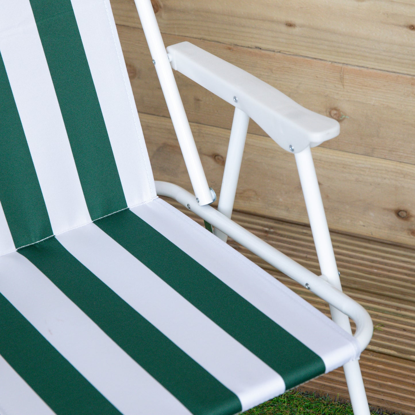 Green & White Striped Lightweight Folding Camping / Picnic / Garden Chair
