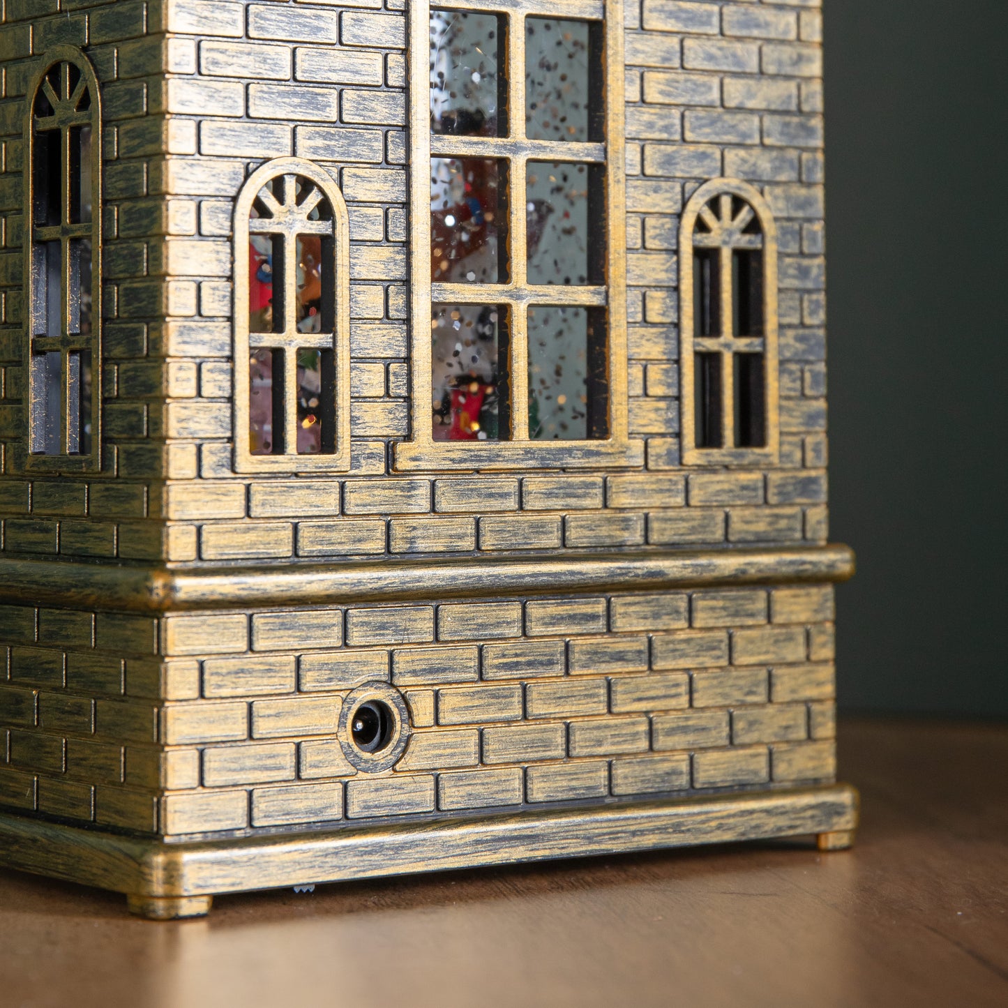 20cm Dual Powered Light up Christmas House Water Spinner with Santa in Sleigh Scene and LEDs