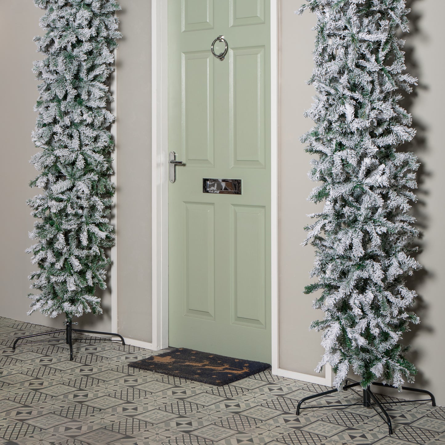 8ft (2.30m) Samuel Alexander Double Door Snow Flocked Christmas Tree Flat Top Arch with 2000 Tips