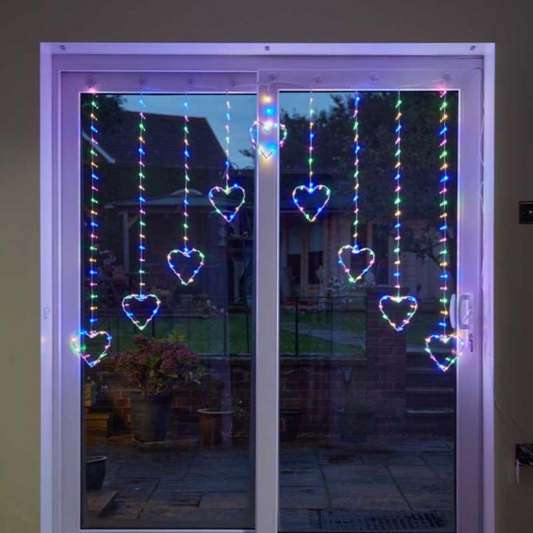 1.2 x 1.2m Light up Christmas Heart Curtain Lights with 229 Multi-Coloured LEDs