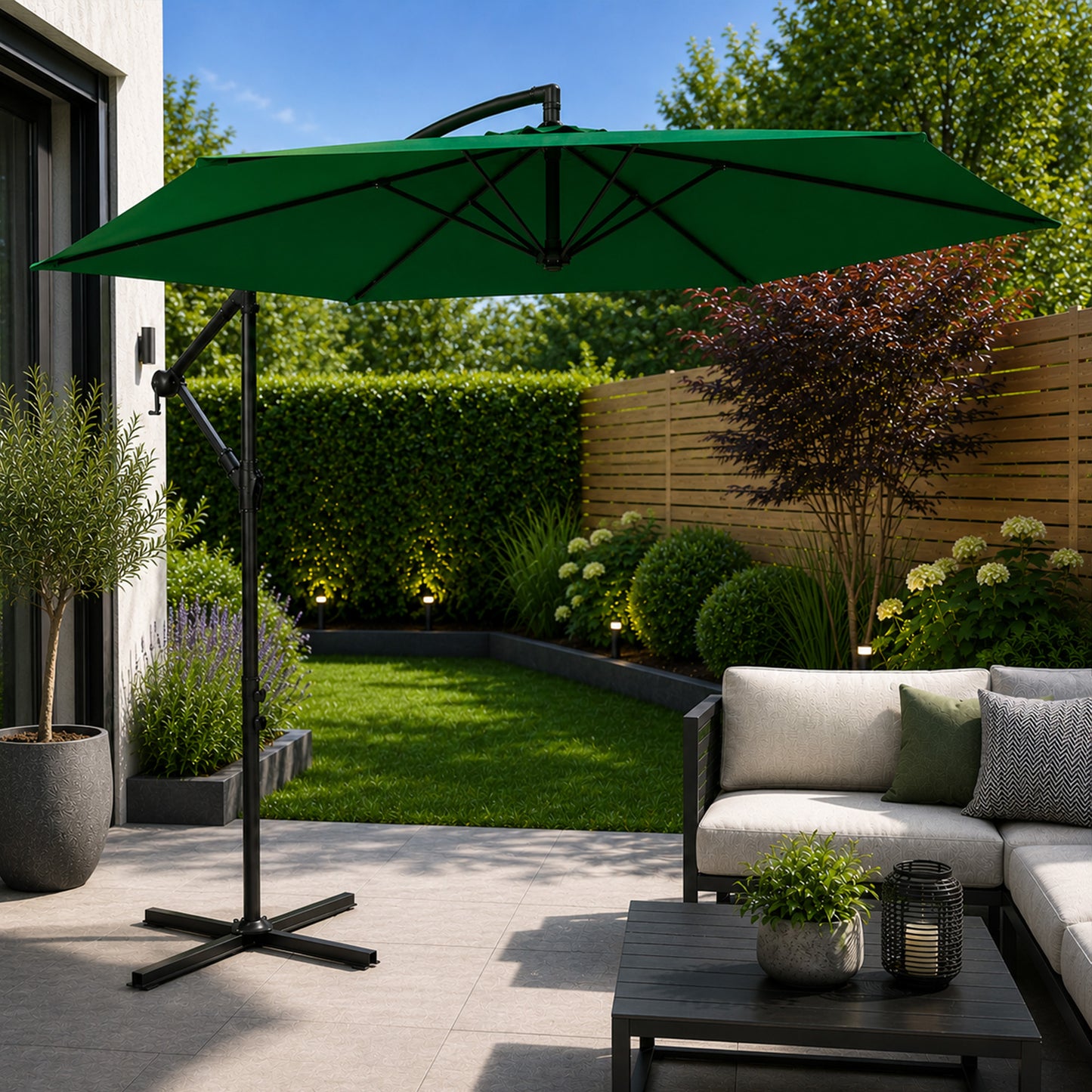 3m Hanging Banana Cantilever Garden Parasol with Cover in Green