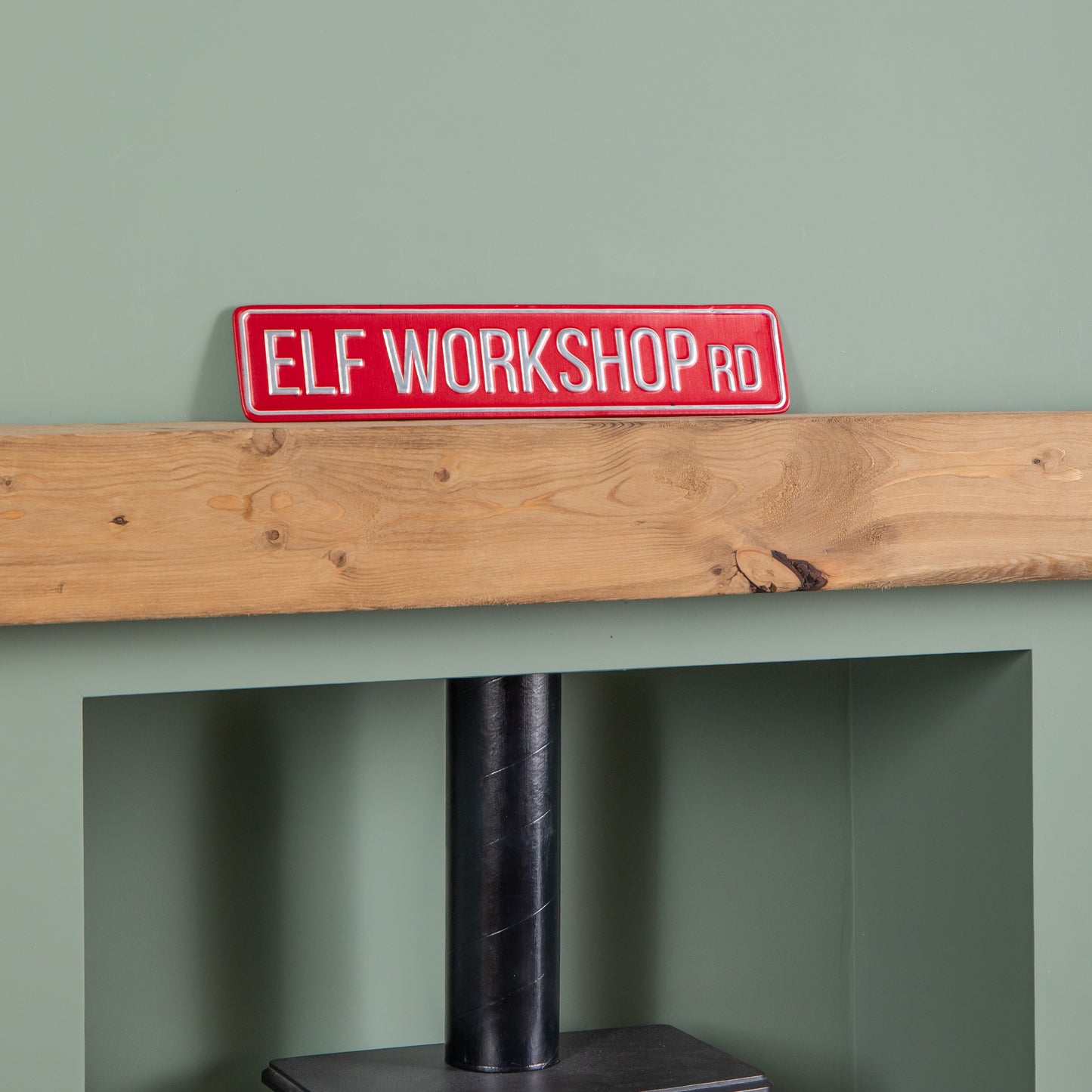 50cm Red Metal Christmas Elf Workshop Road Sign Hanging Decoration