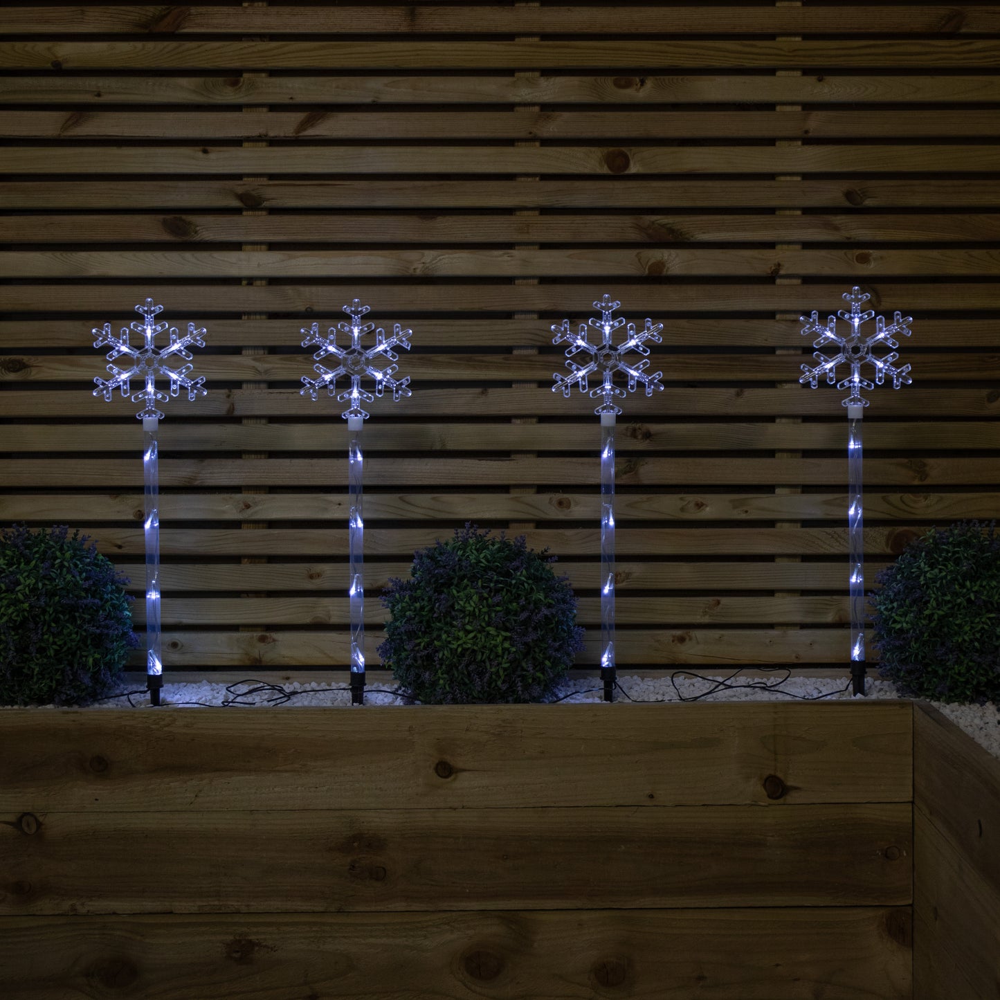 69cm Set of 4 Plastic Crystal Snowflake Pathfinder Christmas Lights with White LEDs