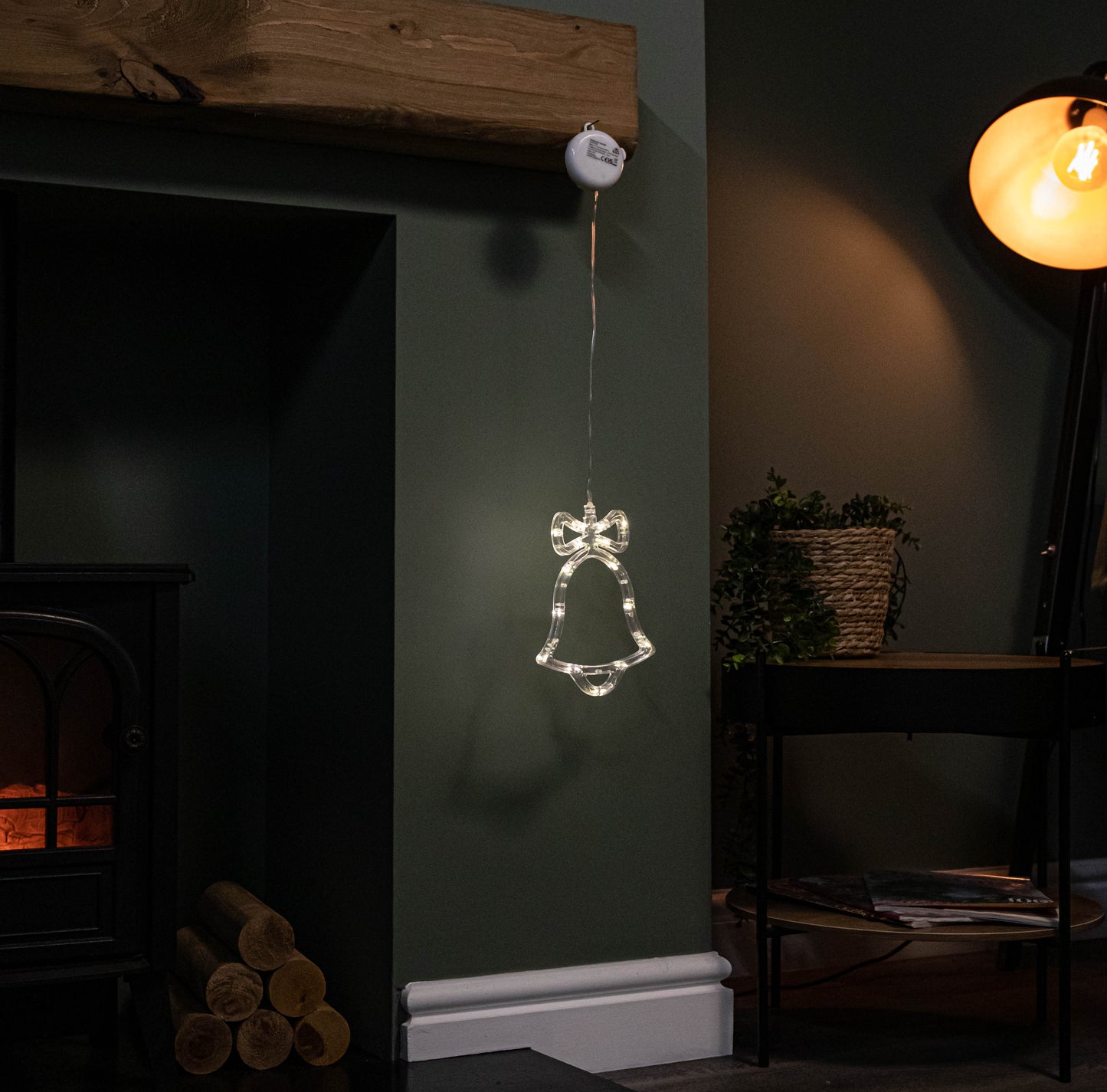 21cm Battery Operated Light up Christmas Bell Window Decoration with Warm White LEDs