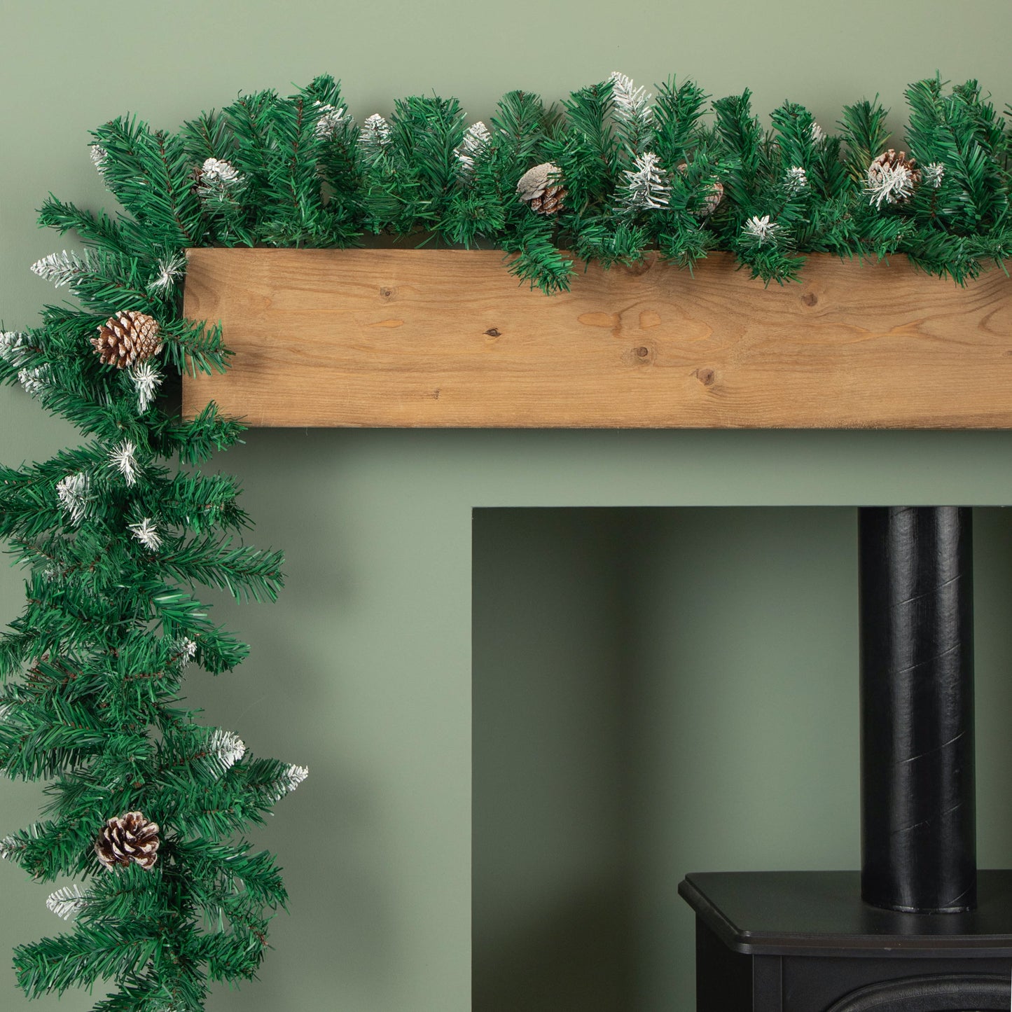 2.7m Snow Tipped Christmas Garland with Pine Cones and Mixed Needles