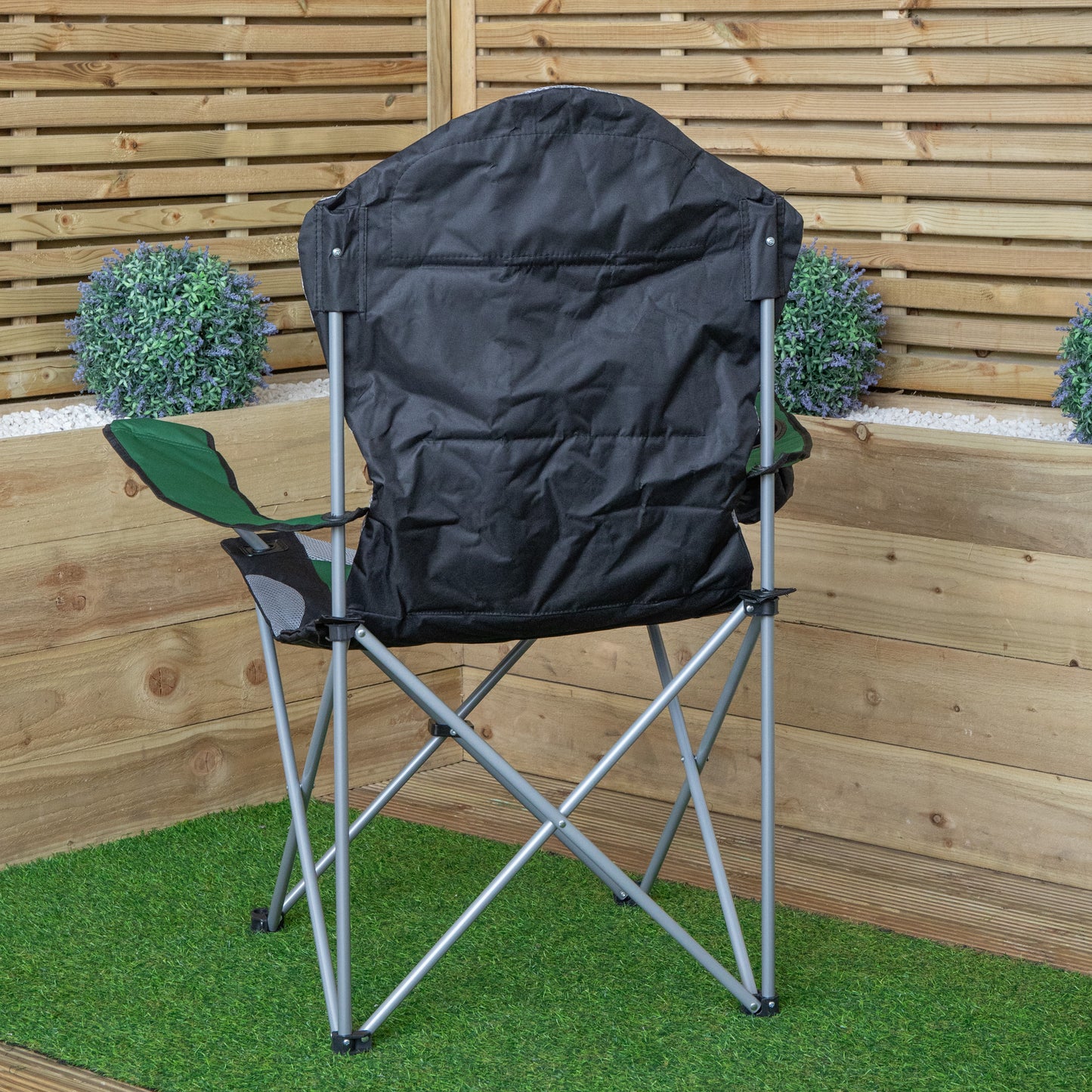 Luxury Padded High Back Outdoor Folding Chair with Cupholder in Green