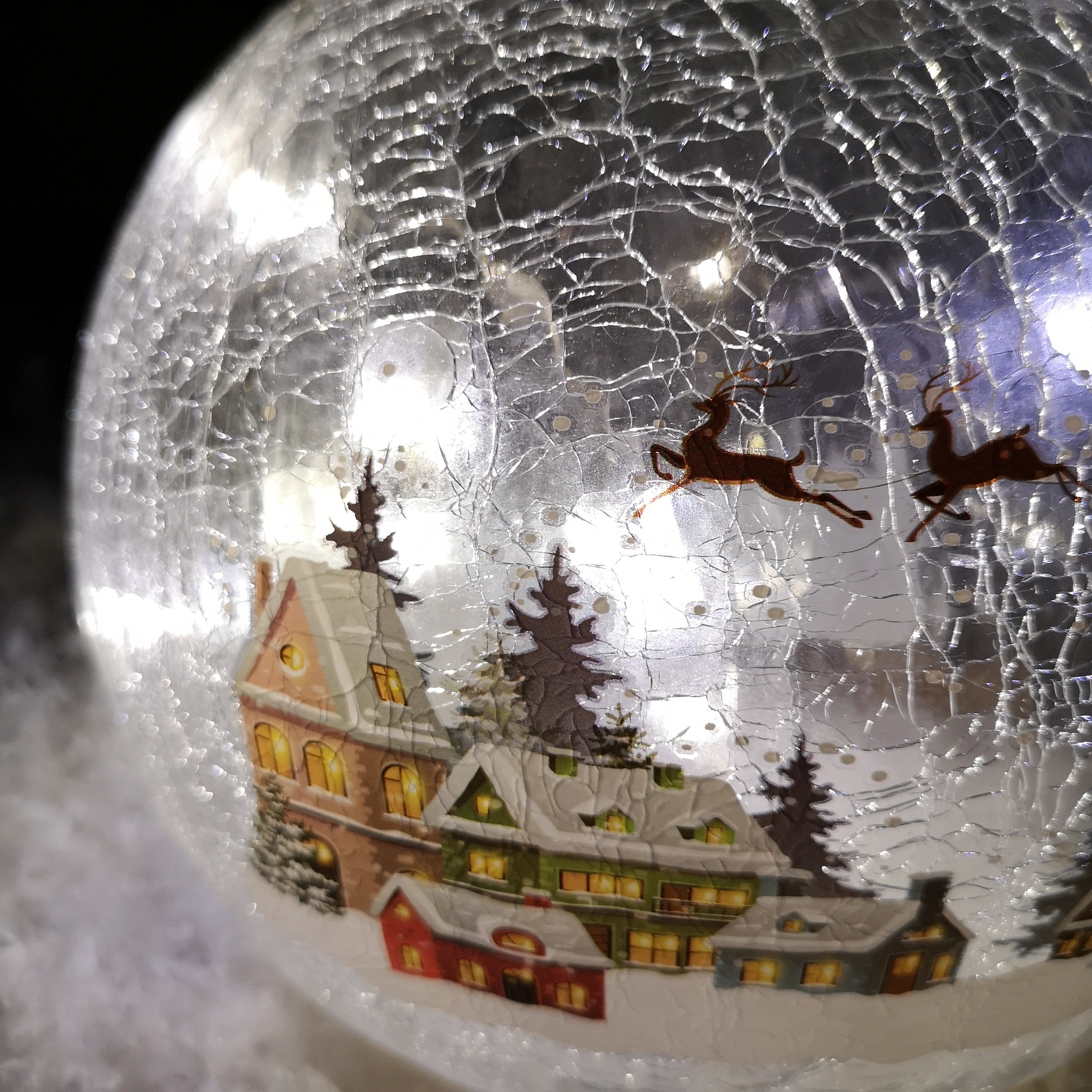 15cm Battery Operated Warm White LED Crackle Effect Ball Christmas Decoration with Village Scene