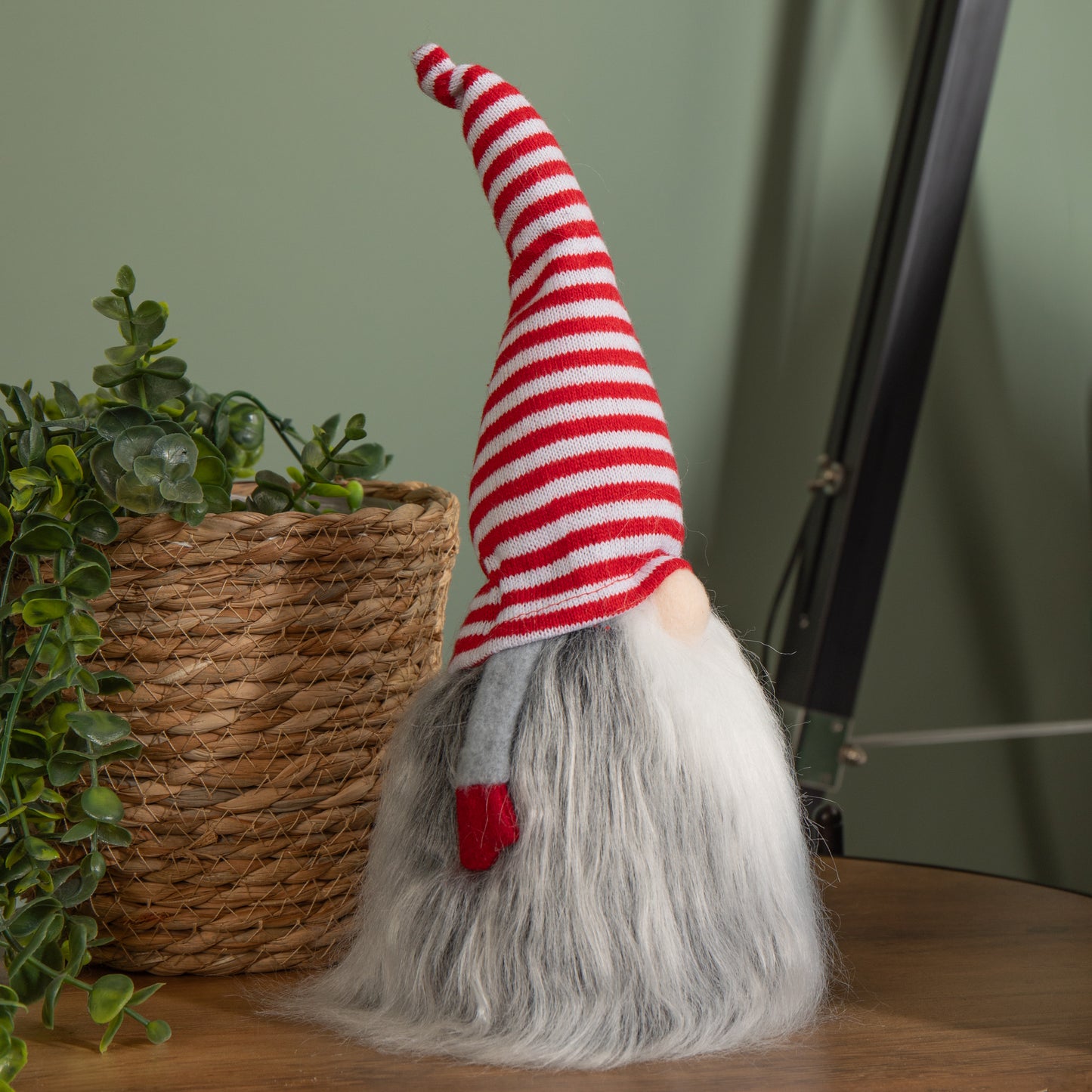 34cm Cuddly Santa Gonk Indoor Christmas Decoration - Stripey Hat